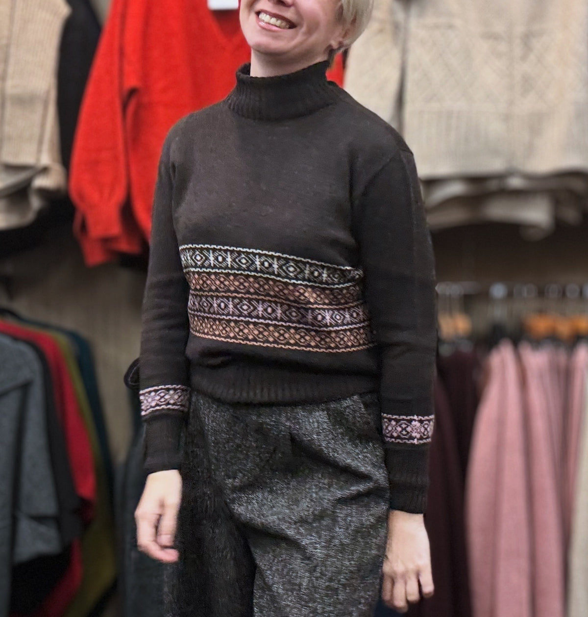 UIMI ‘Aspen’ Nordic Pattern Australian Merino Jumper - Liquorice - LAST ONE - Size M