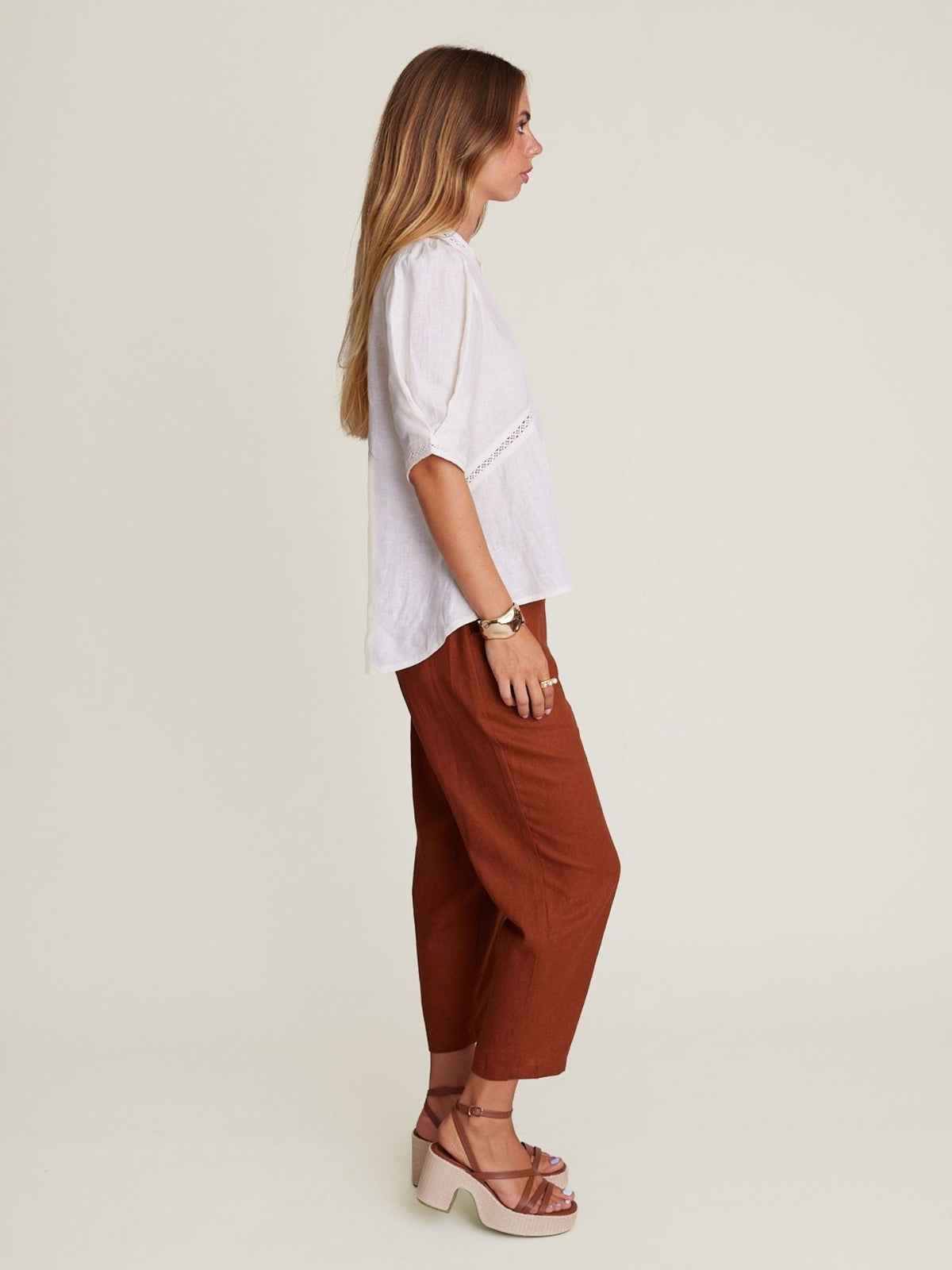 State Of Embrace Crop Staple Linen Pant - Chocolate