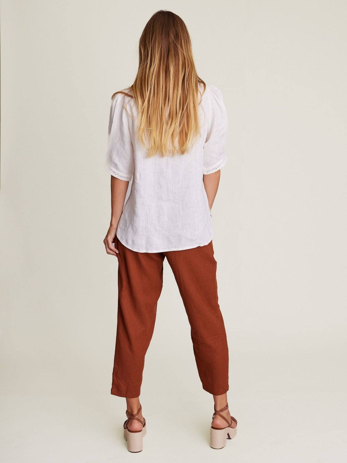 State Of Embrace Crop Staple Linen Pant - Chocolate
