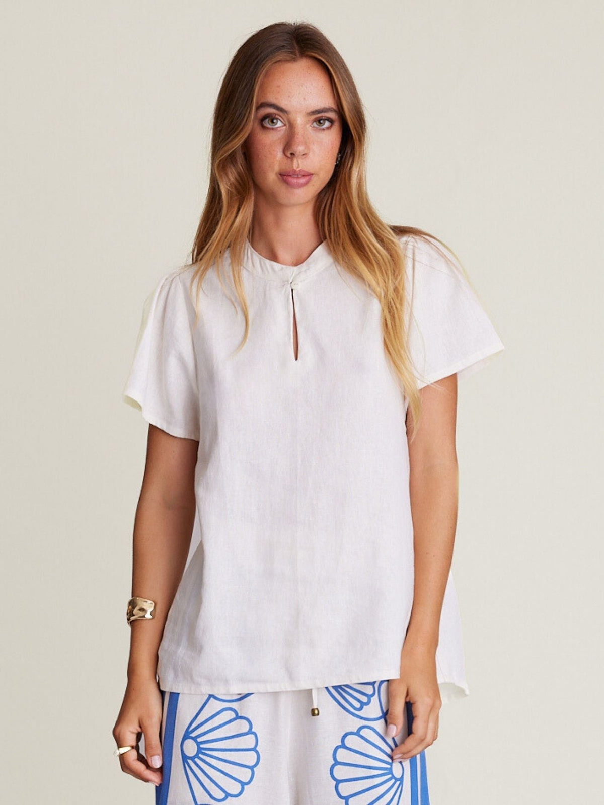 State Of Embrace Open Neck Blouse - Alabaster