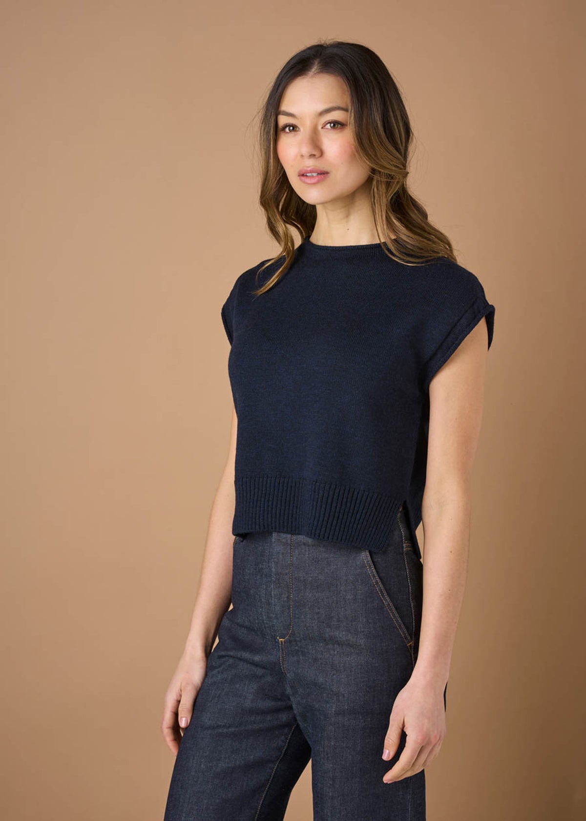 UIMI ‘Agnes’ Australian Merino Jersey Vest with Splits - Ink - LAST ONE - Size L