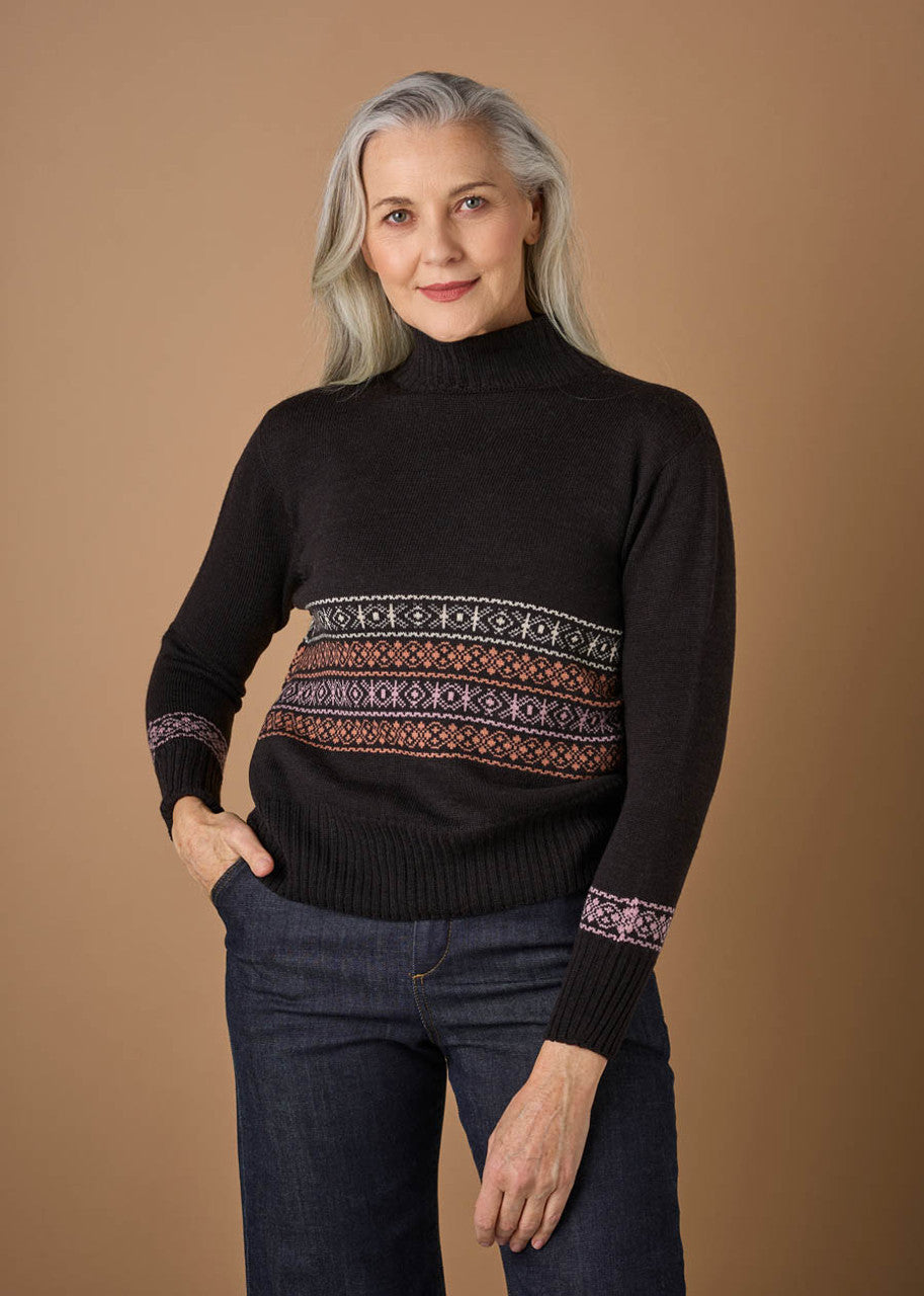 UIMI ‘Aspen’ Nordic Pattern Australian Merino Jumper - Liquorice - LAST ONE - Size M