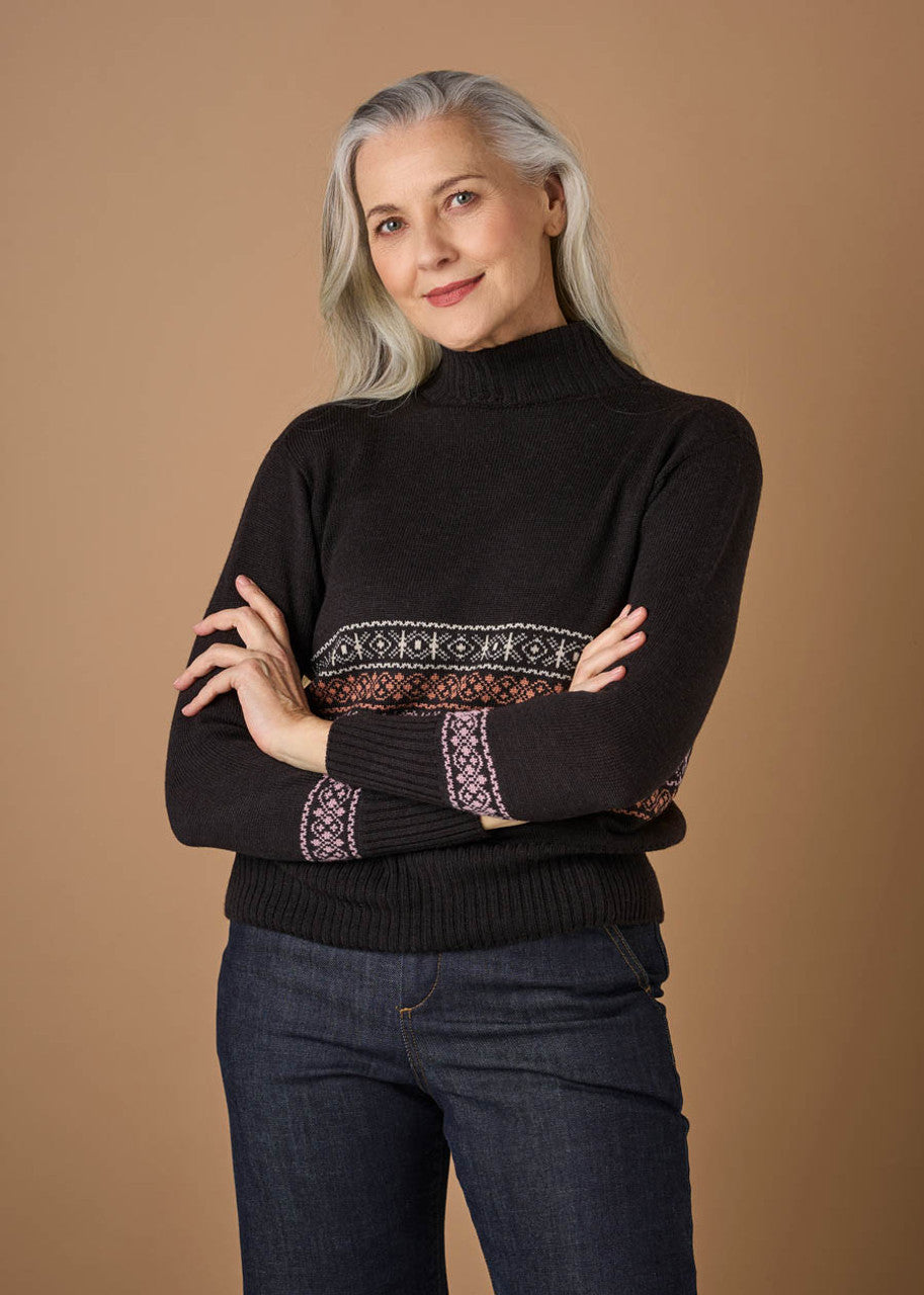 UIMI ‘Aspen’ Nordic Pattern Australian Merino Jumper - Liquorice - LAST ONE - Size M