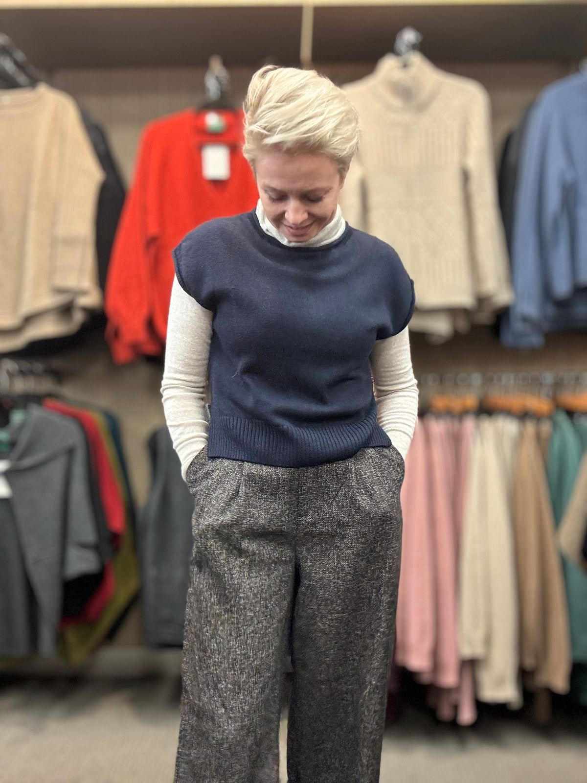 UIMI ‘Agnes’ Australian Merino Jersey Vest with Splits - Ink - LAST ONE - Size L