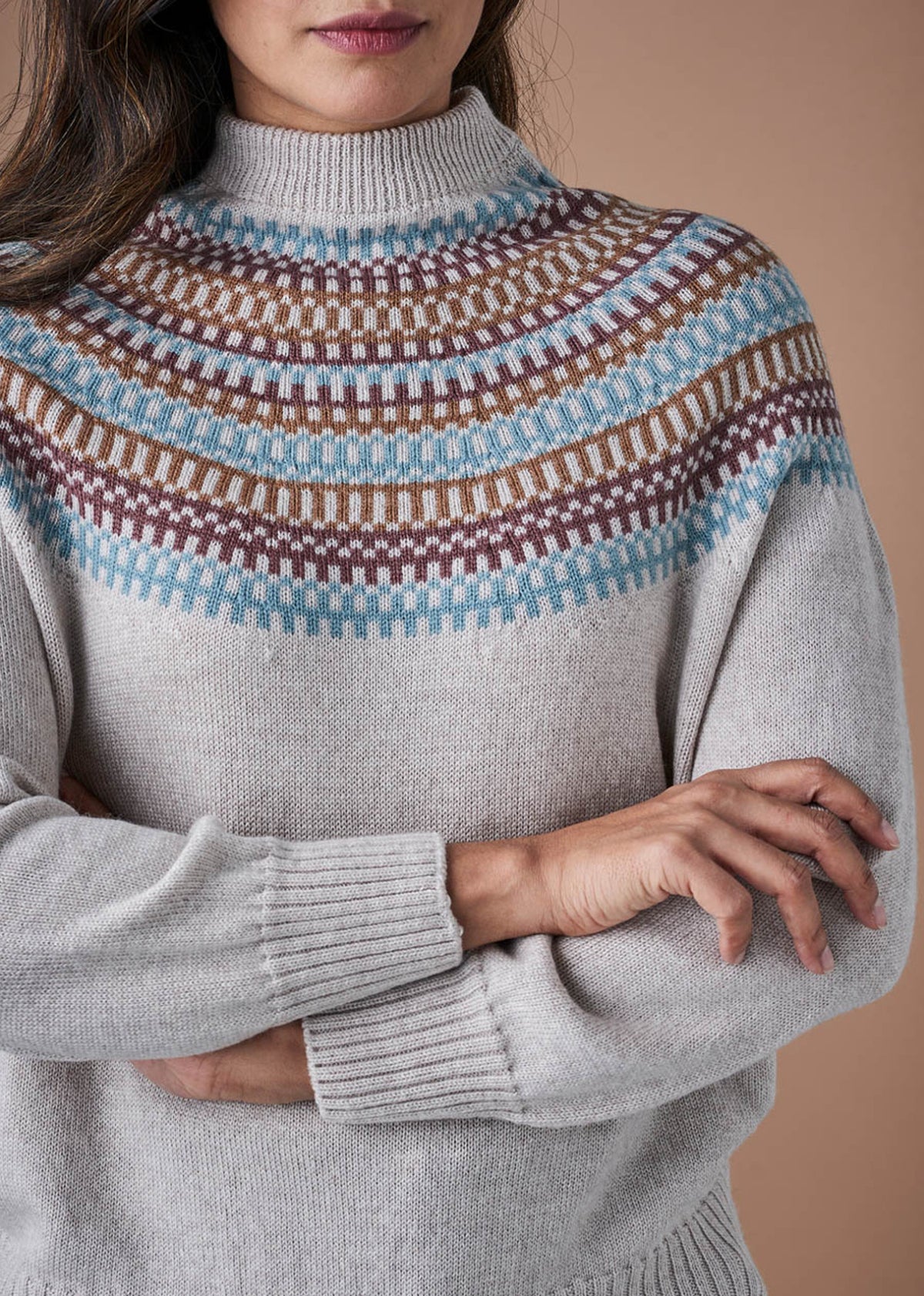 UIMI ‘Pixie’ Modern Check Jumper in Merino Wool - Mushroom