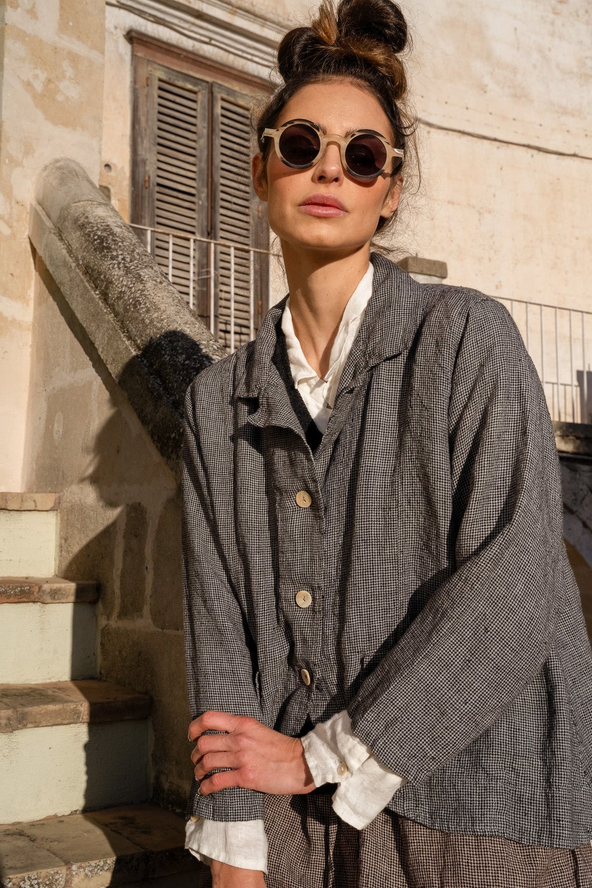 Meg By Design - Oxford Jacket Cotton - Navy Houndstooth