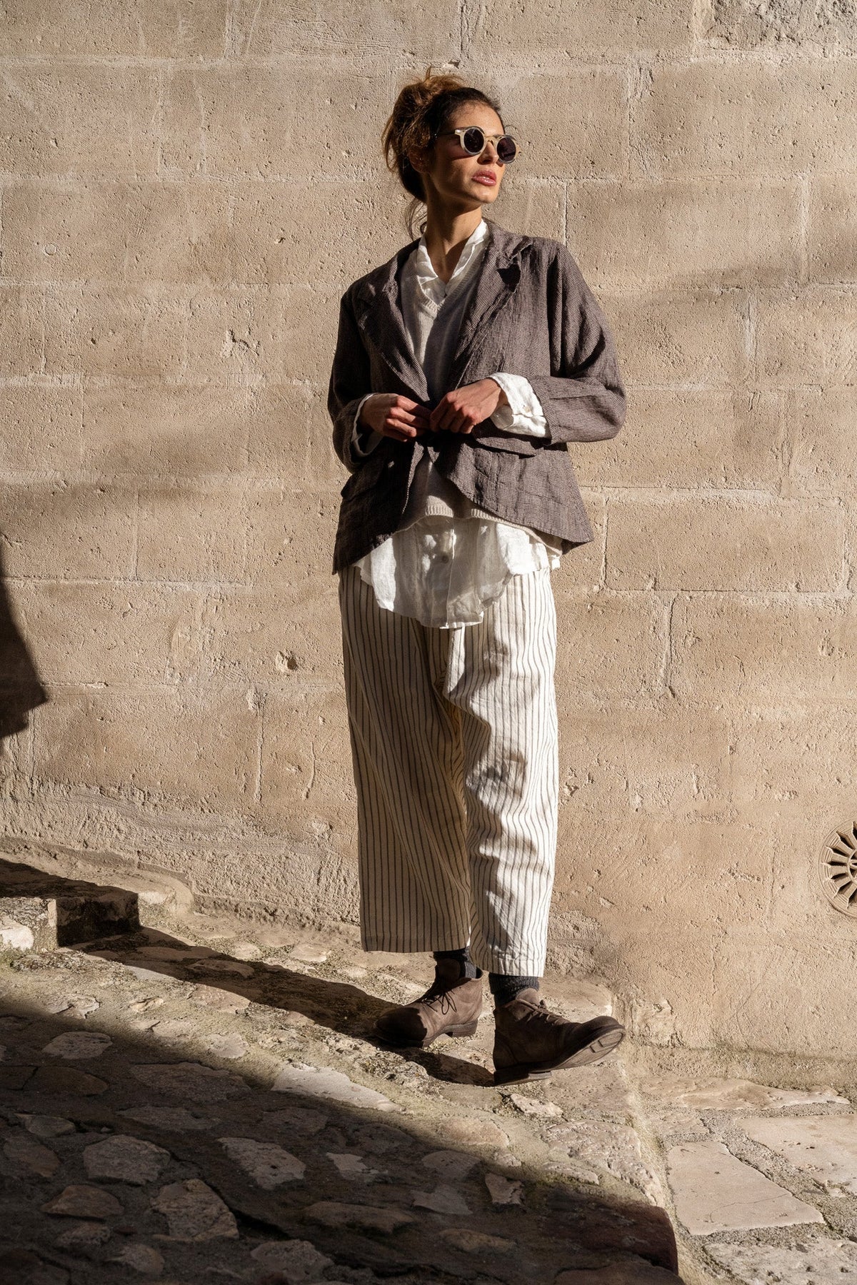 Meg By Design - Darcy Cotton Pant - Cream Ticking