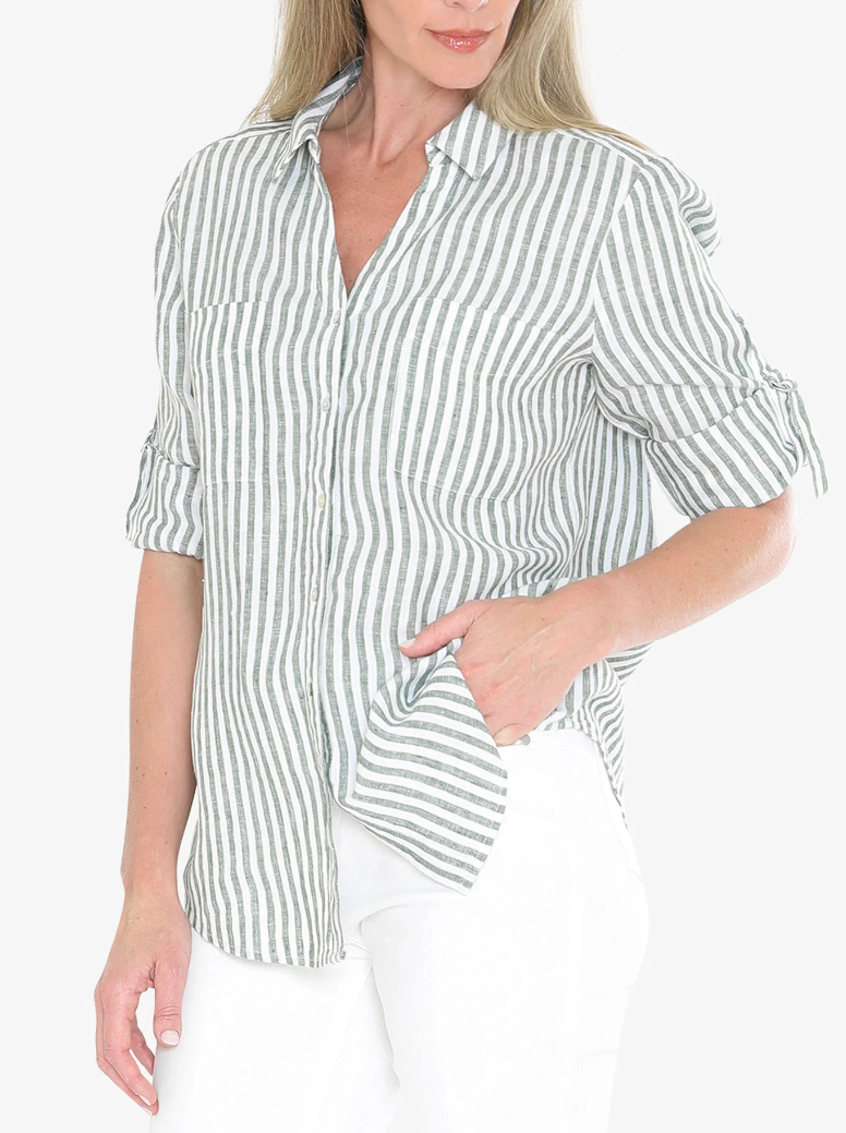 JUMP Clothing - Stripe Linen Shirt - Basil
