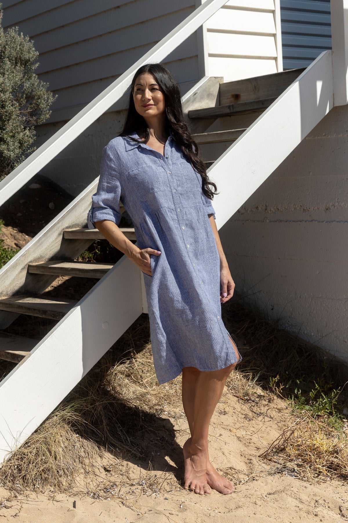 JUMP Clothing - Mini Check Shirt Dress - Night /White