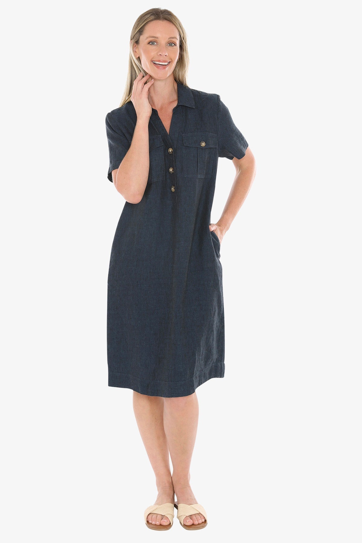 JUMP Clothing - Pocket Linen Dress - Steel