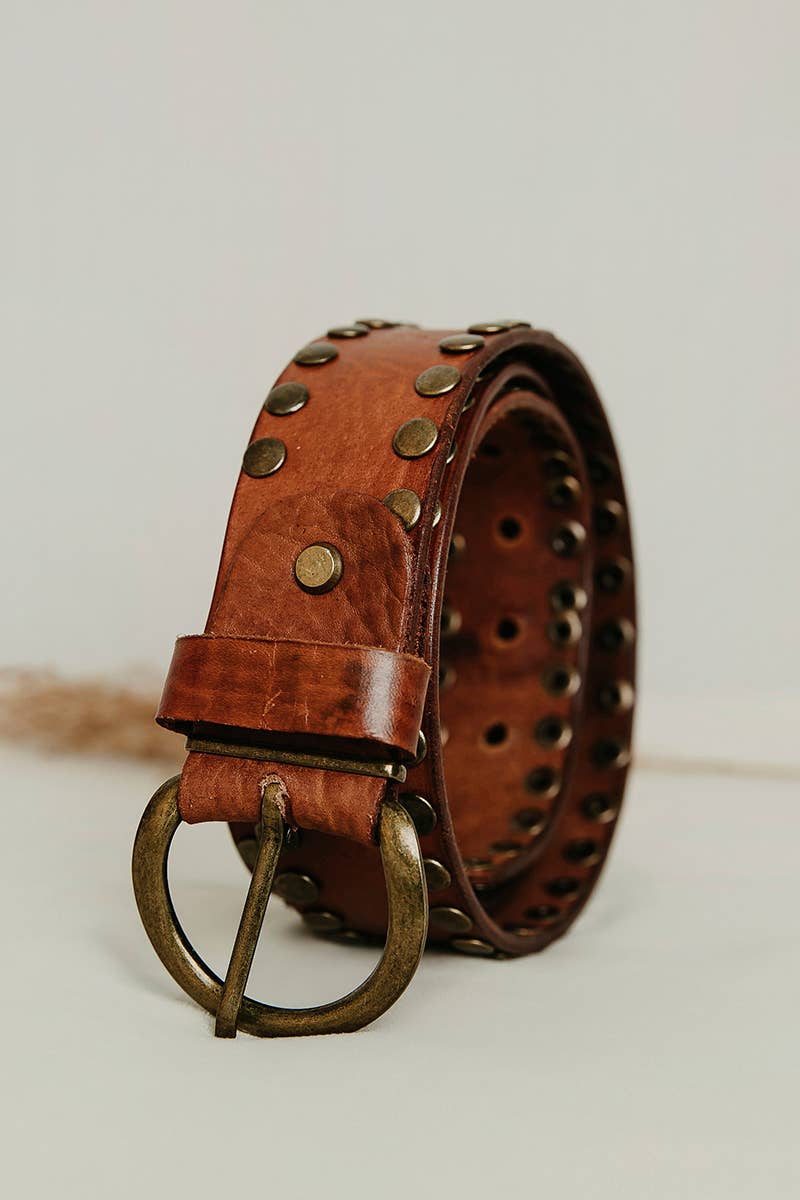 Cirius Wide Leather Belt With Studs - Light Brown