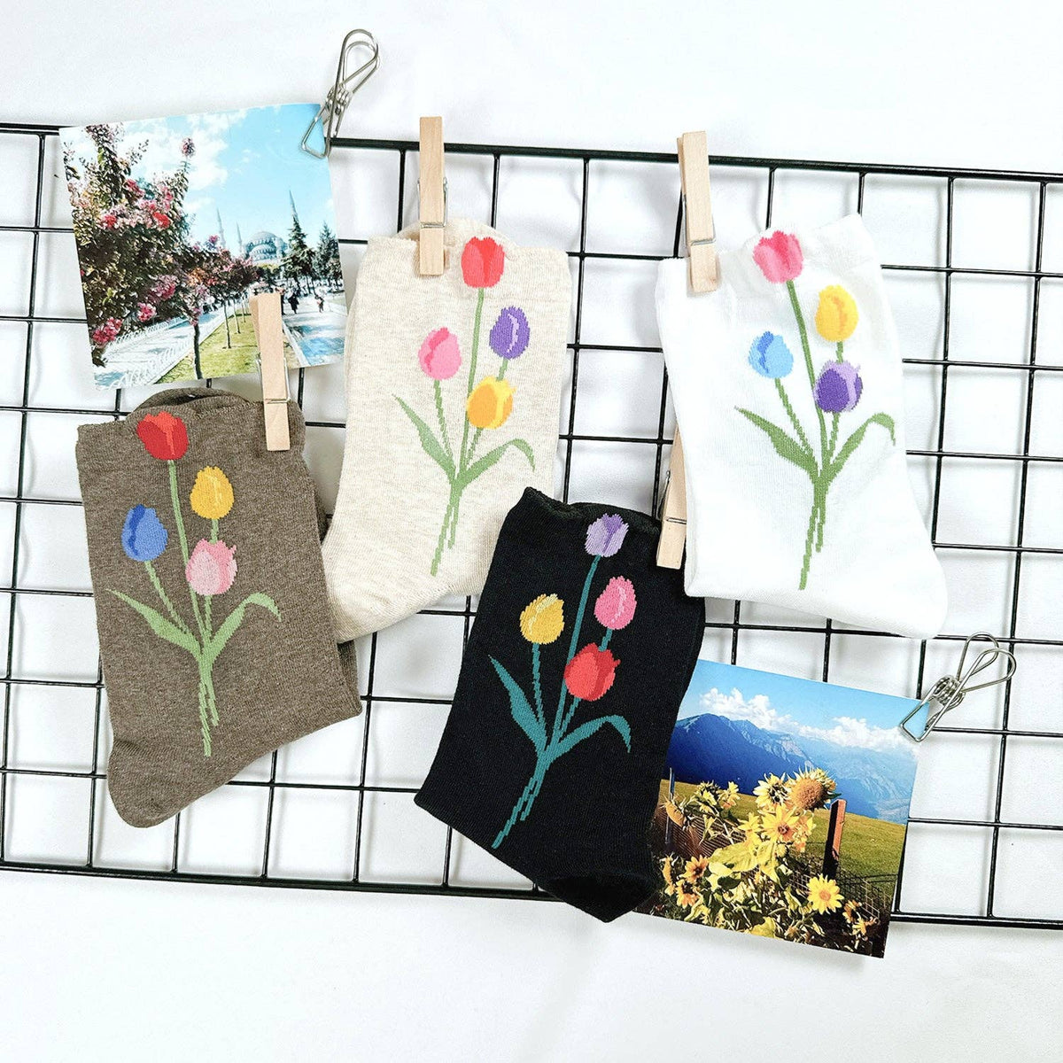 Women's Crew Tulip Flower Socks