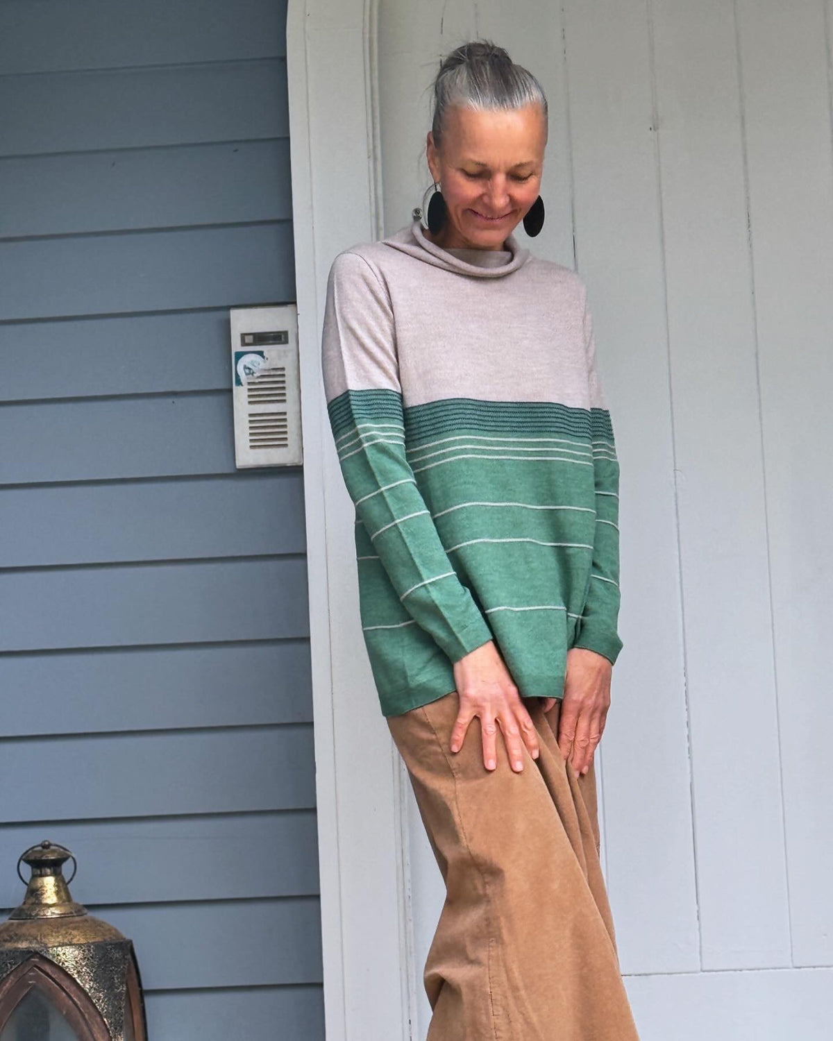 Royal Merino Stripe Sweater - Sage