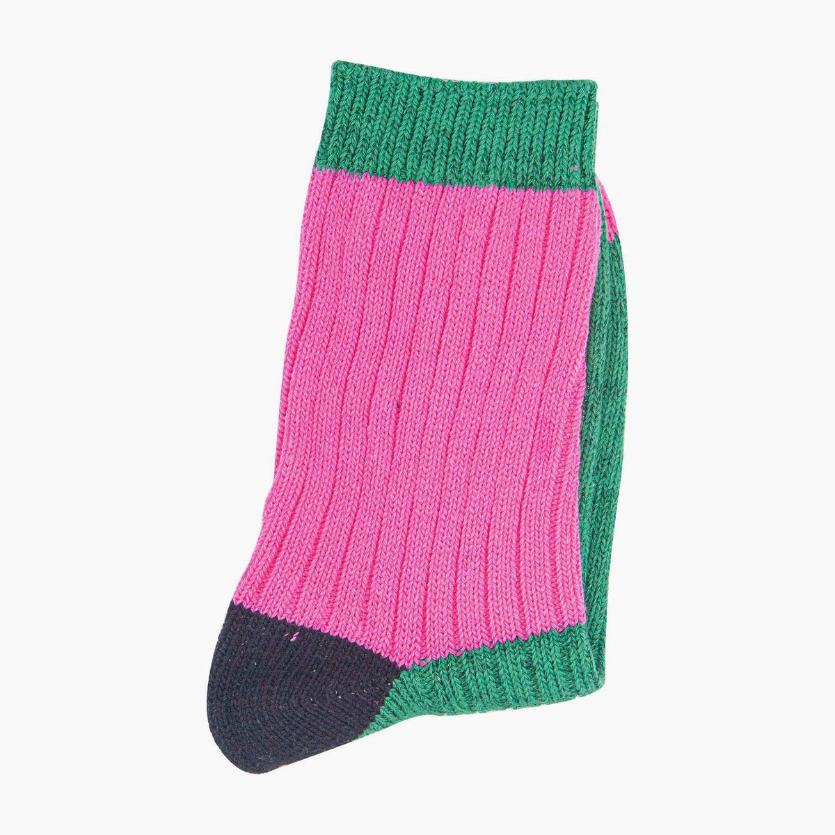 Women's Mid-Calf Socks- Pink/Green, Colour Block