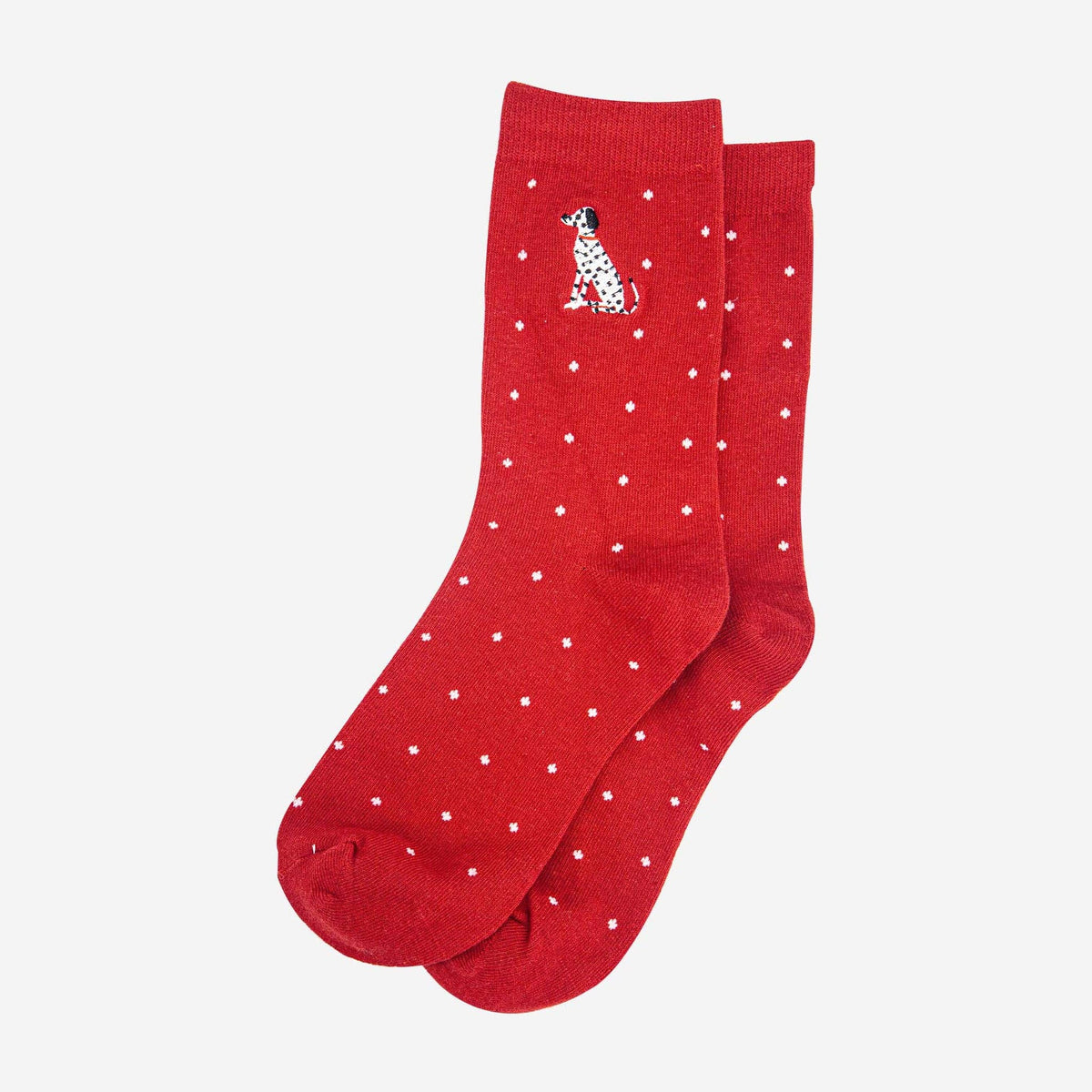 Women's Embroidered Ankle Socks - Red, Dalmatian Polka Dot