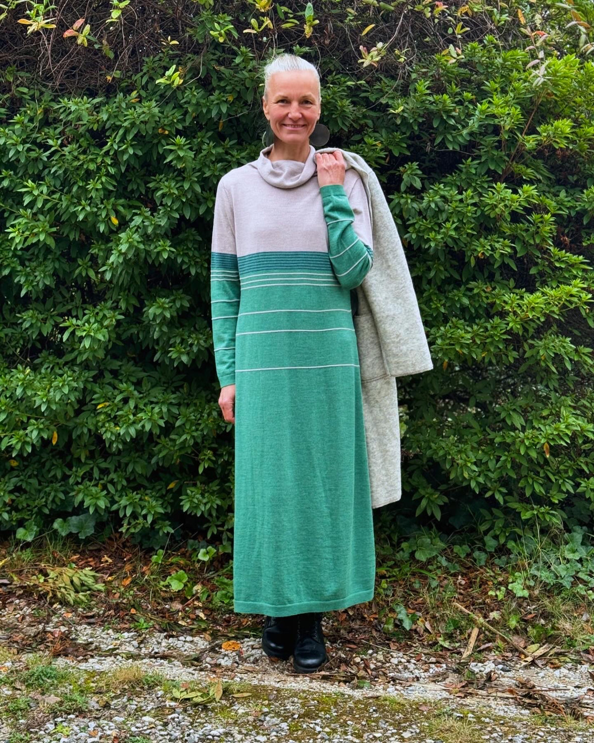Royal Merino Stripe Sweater Dress - Sage - LAST - Size XS