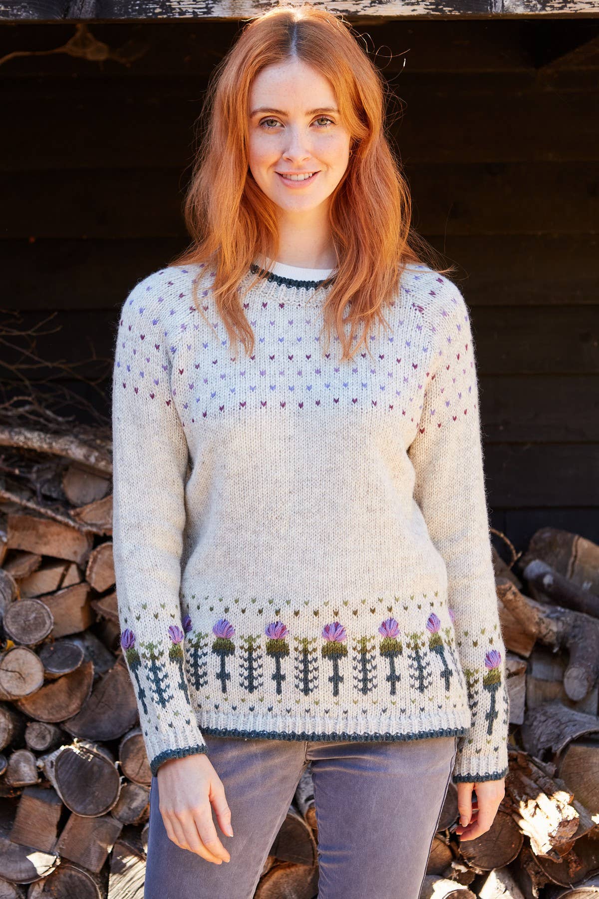 Wildflower – Thistle Embroidered Wool Knit Sweater