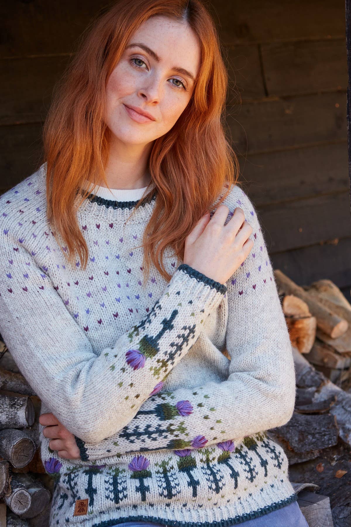 Wildflower – Thistle Embroidered Wool Knit Sweater
