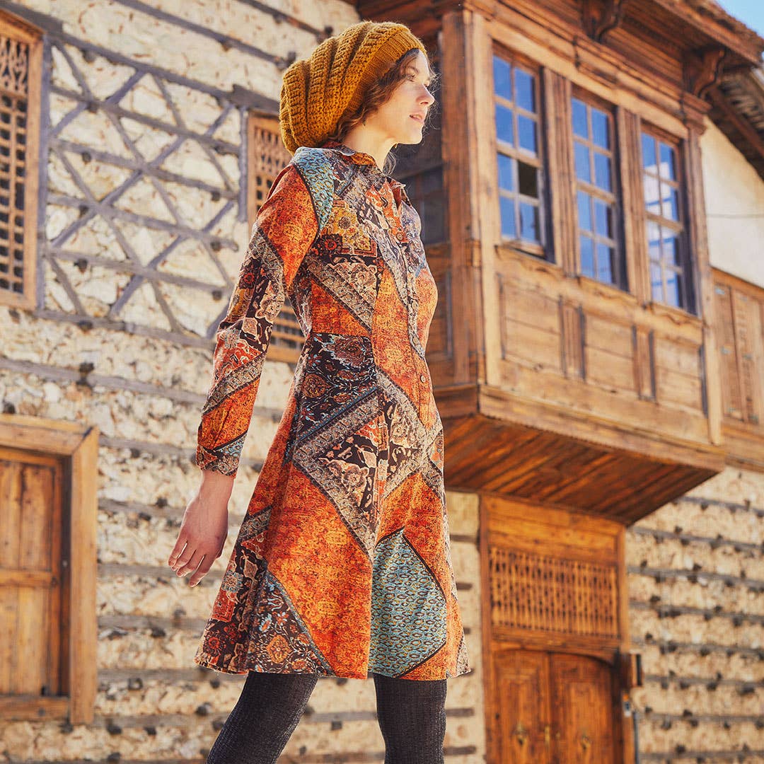 Rust Nomad - Printed Long Sleeve Dress - Brown/Rust