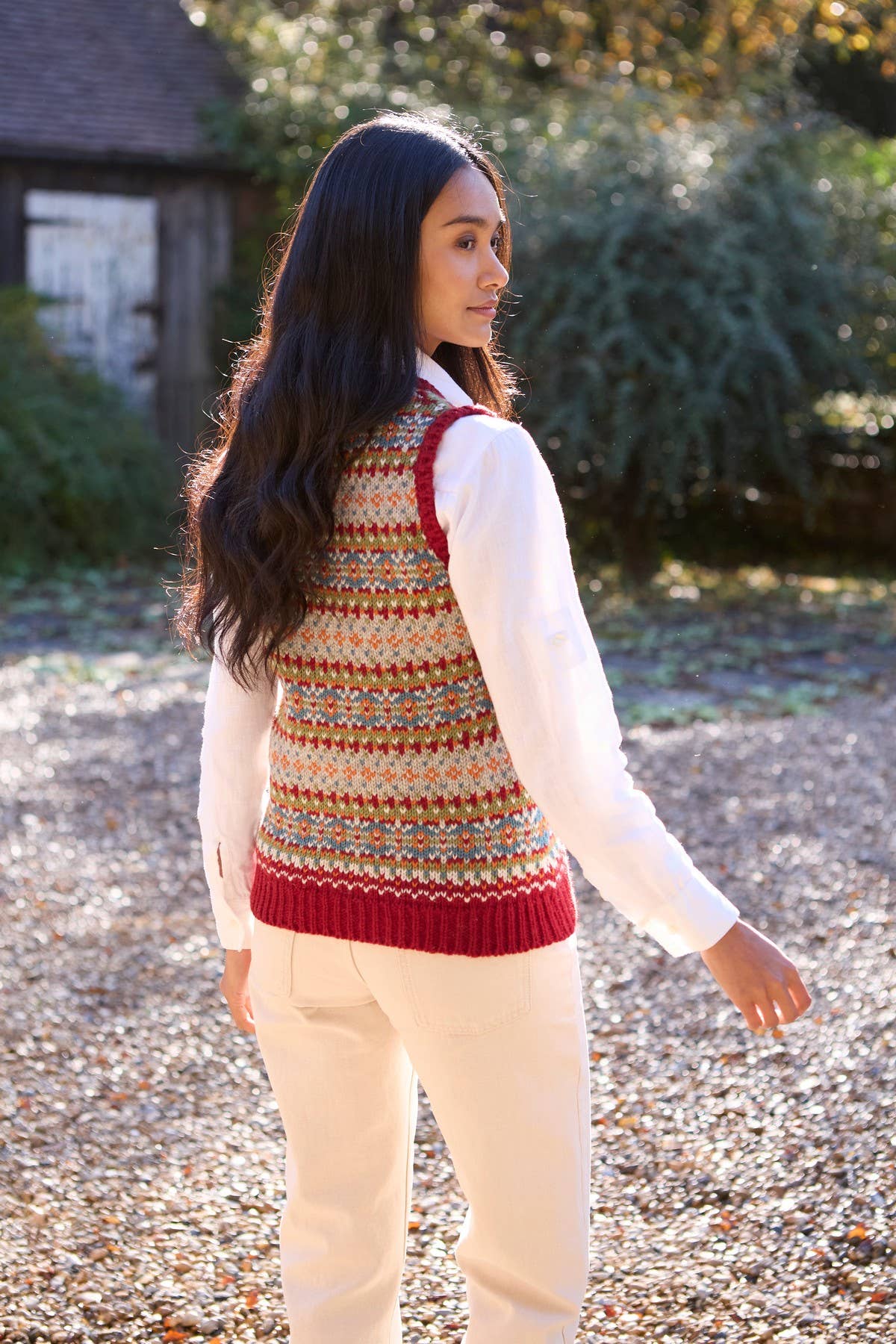 Iona Wool Fair Isle Knit Sleeveless Vest - Burgundy