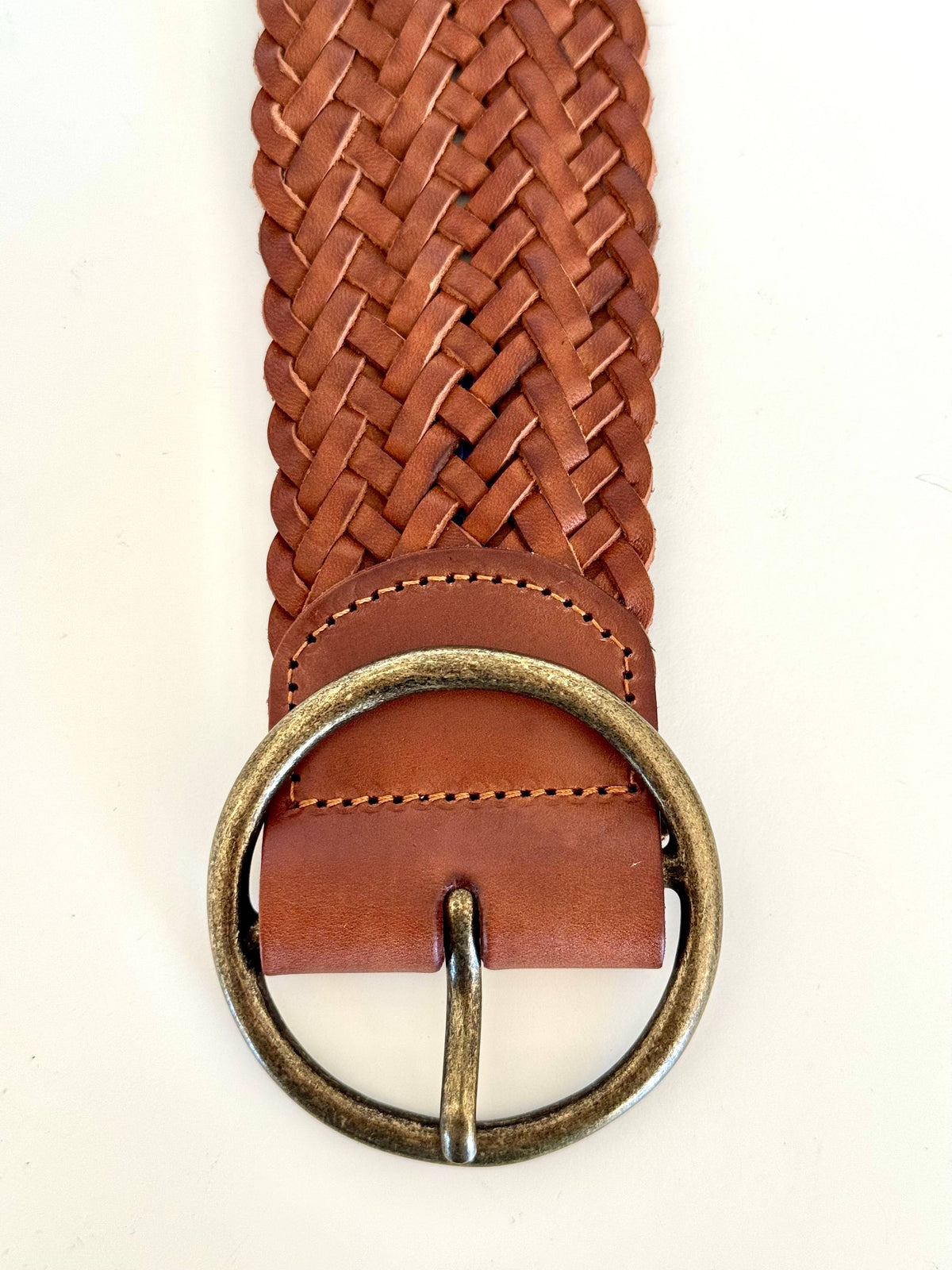 Ginger Blue - Classic Wide Braided Leather Belt - Cognac