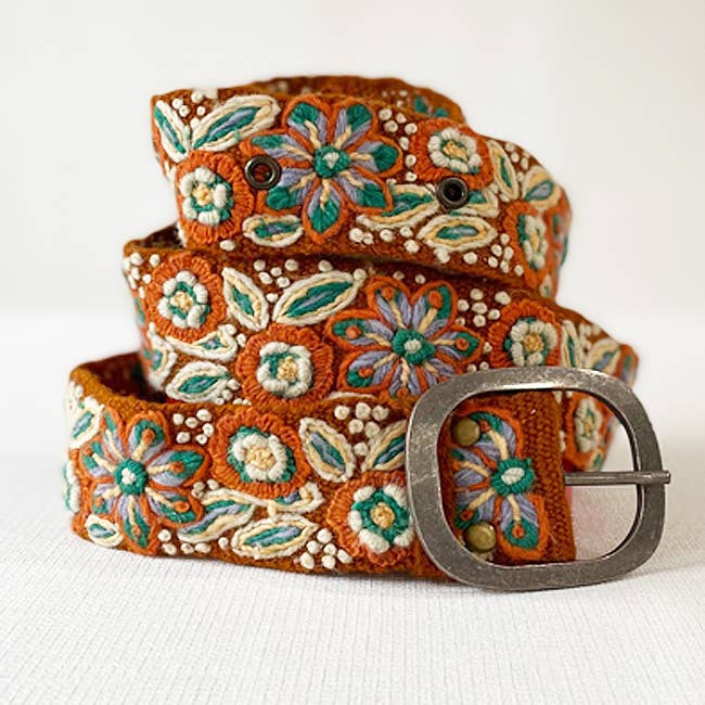 Jenny Krauss - Floral Hand Embroidered Wool Belt - Ground Cover