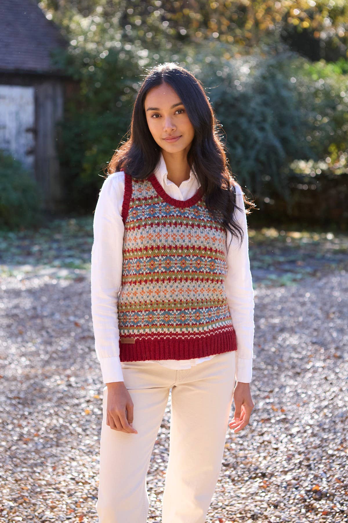 Iona Wool Fair Isle Knit Sleeveless Vest - Burgundy