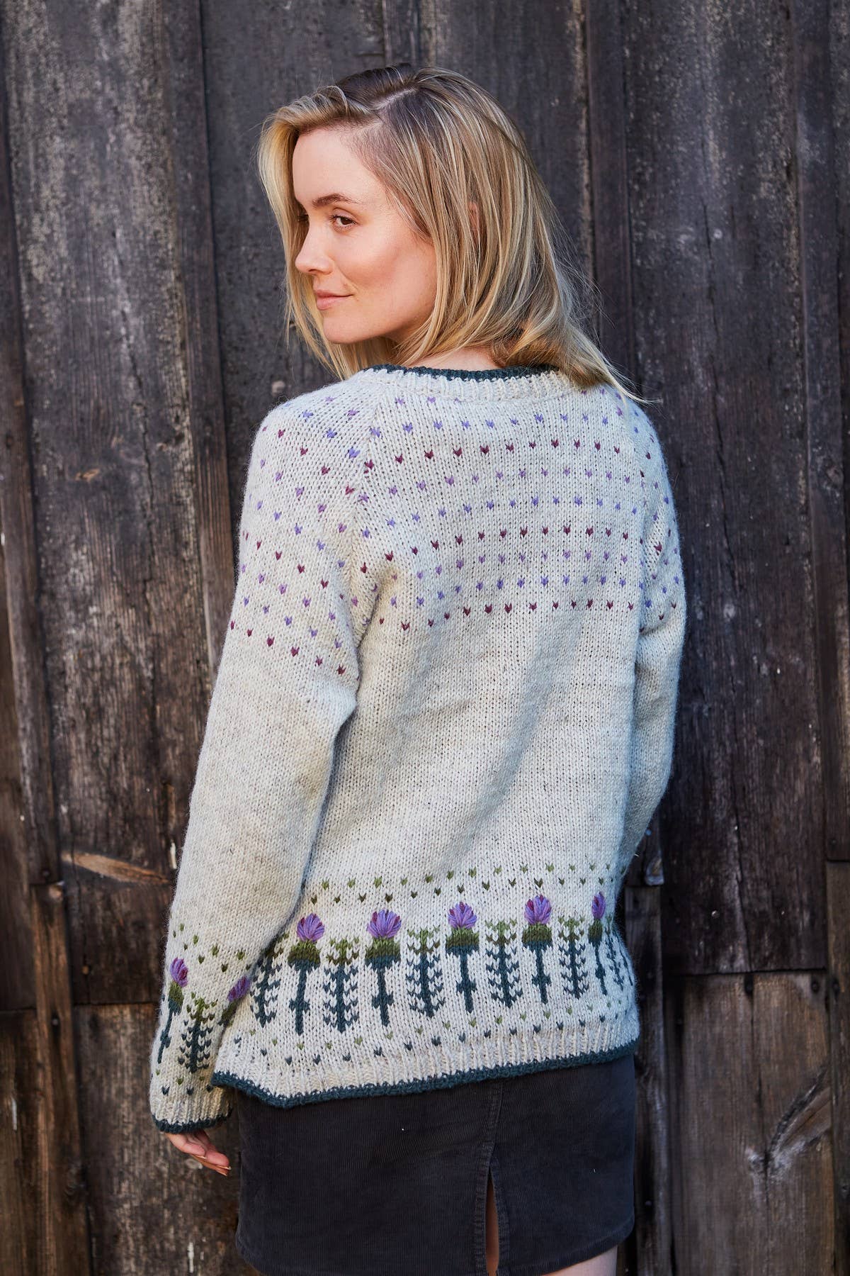 Wildflower – Handmade Thistle Embroidered Wool Button Cardigan