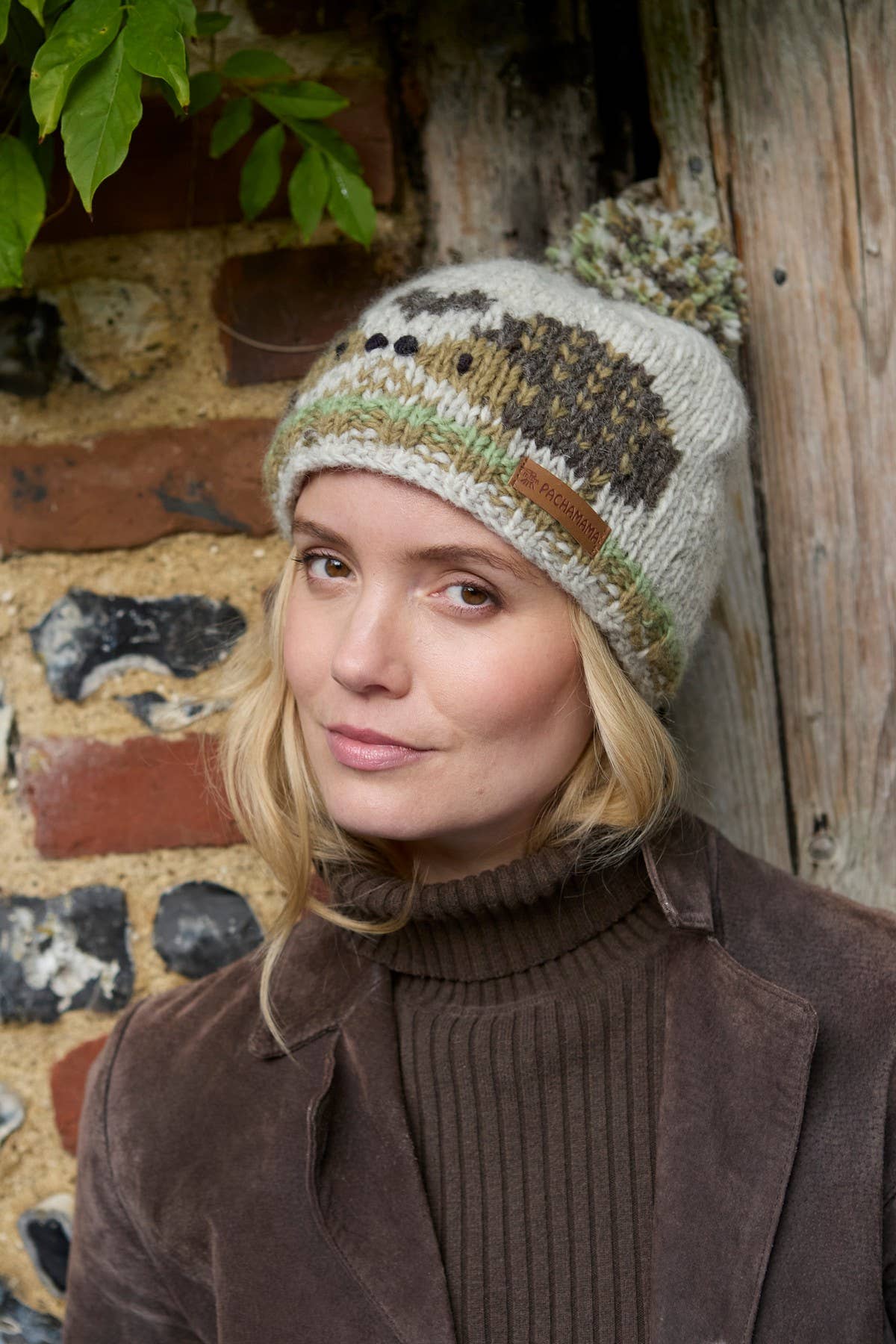 Hedgehog Hand Knitted Wool Animal Bobble Beanie Hat - Natural