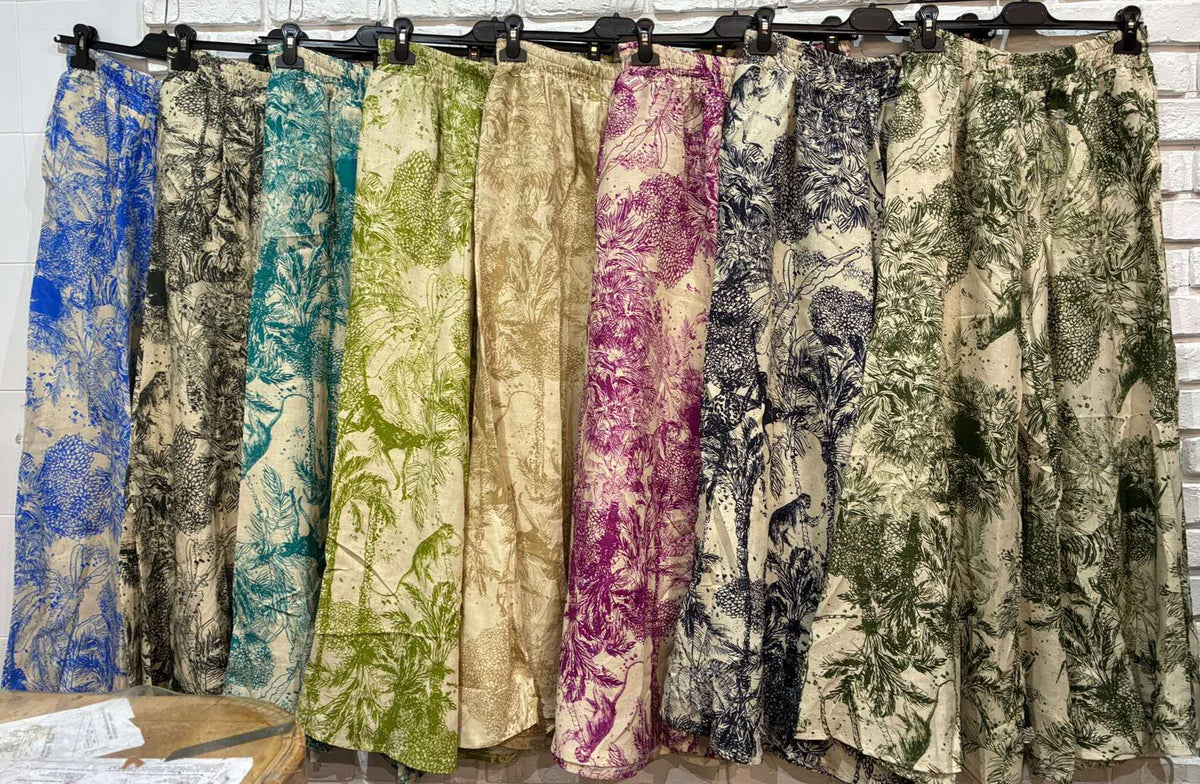 Italian Line Print Palazzo Pants - Khaki