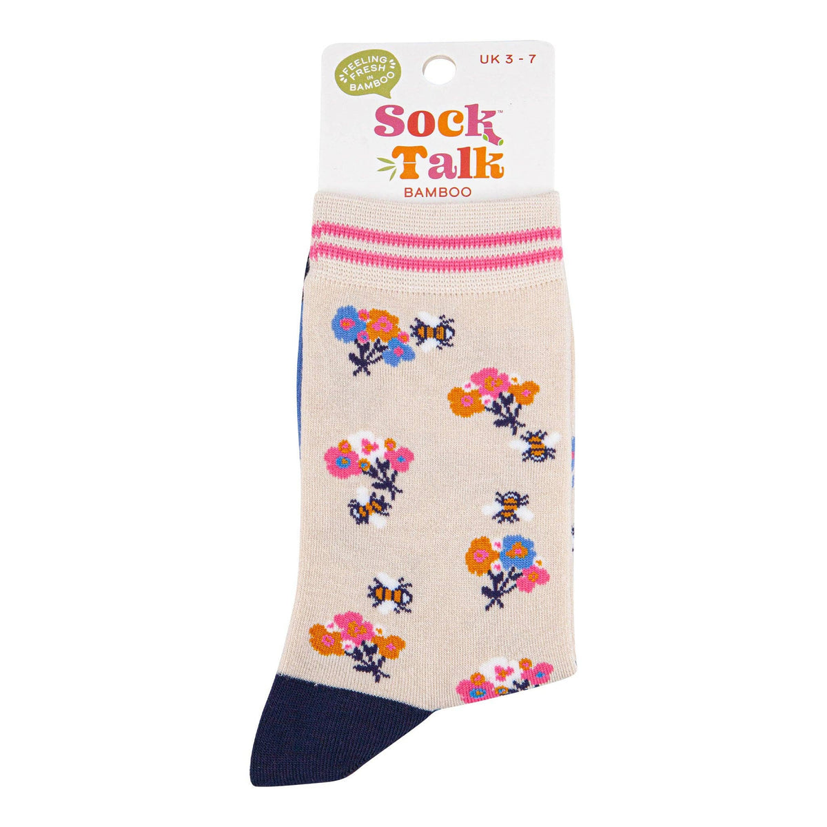 Women's Bamboo Socks - Cream/Navy Blue, Bee Posy