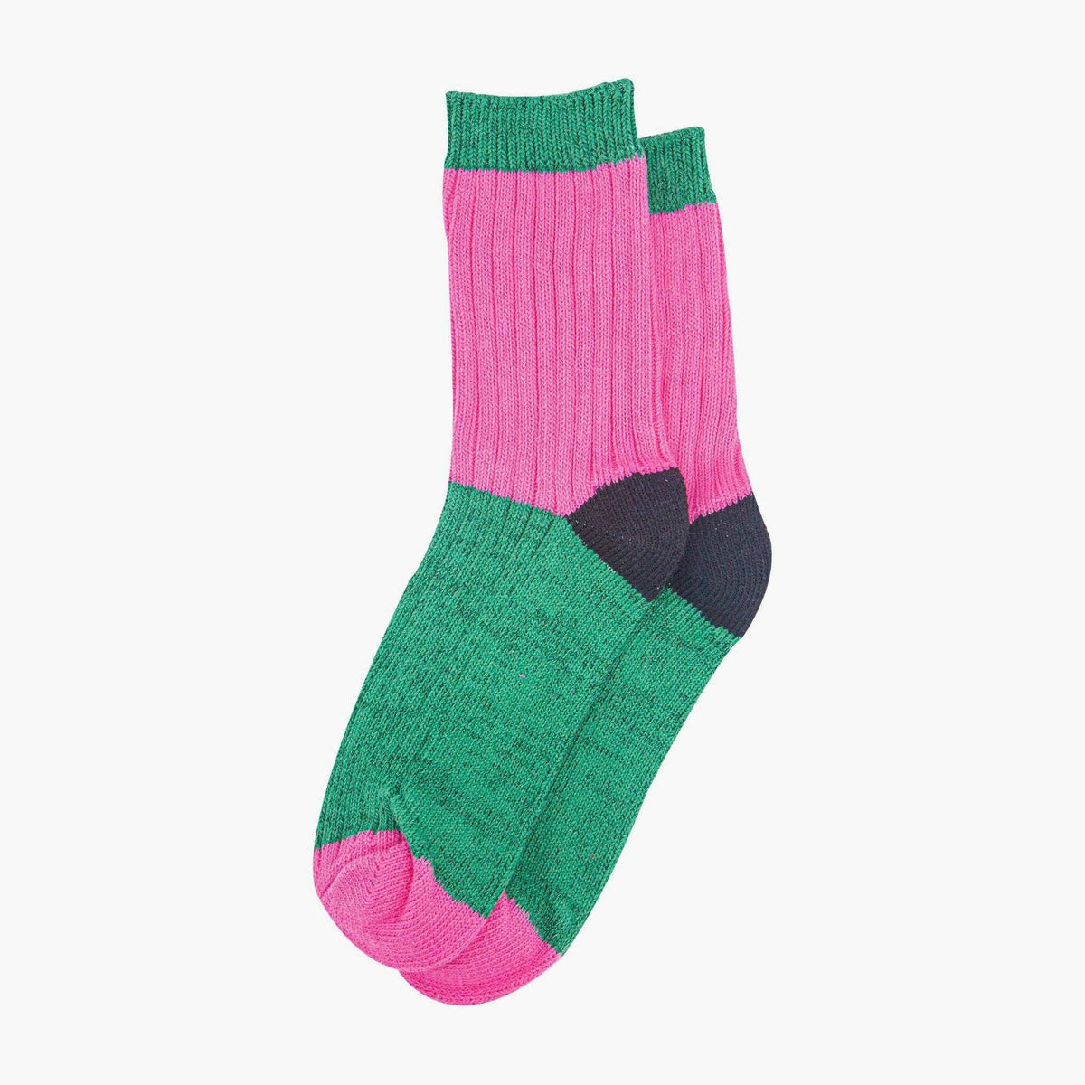 Women's Mid-Calf Socks- Pink/Green, Colour Block