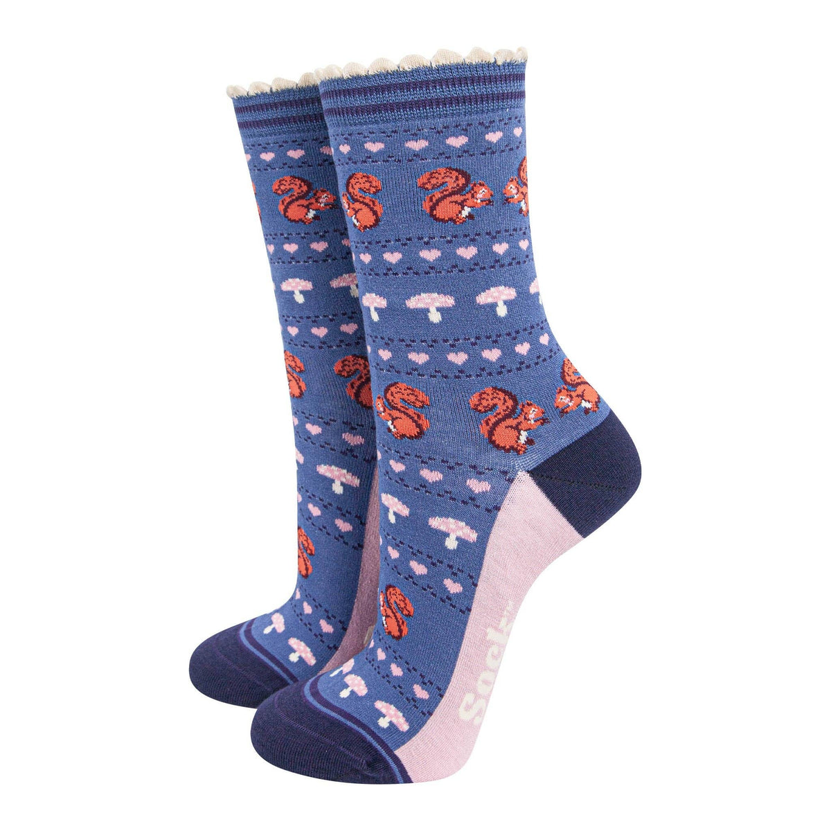 Women's Bamboo Socks - Denim Blue/Navy -Squirrel Fair Isle