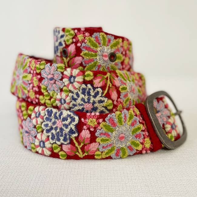 Jenny Krauss - Hand Embroidered Wool Belt - Teaberry