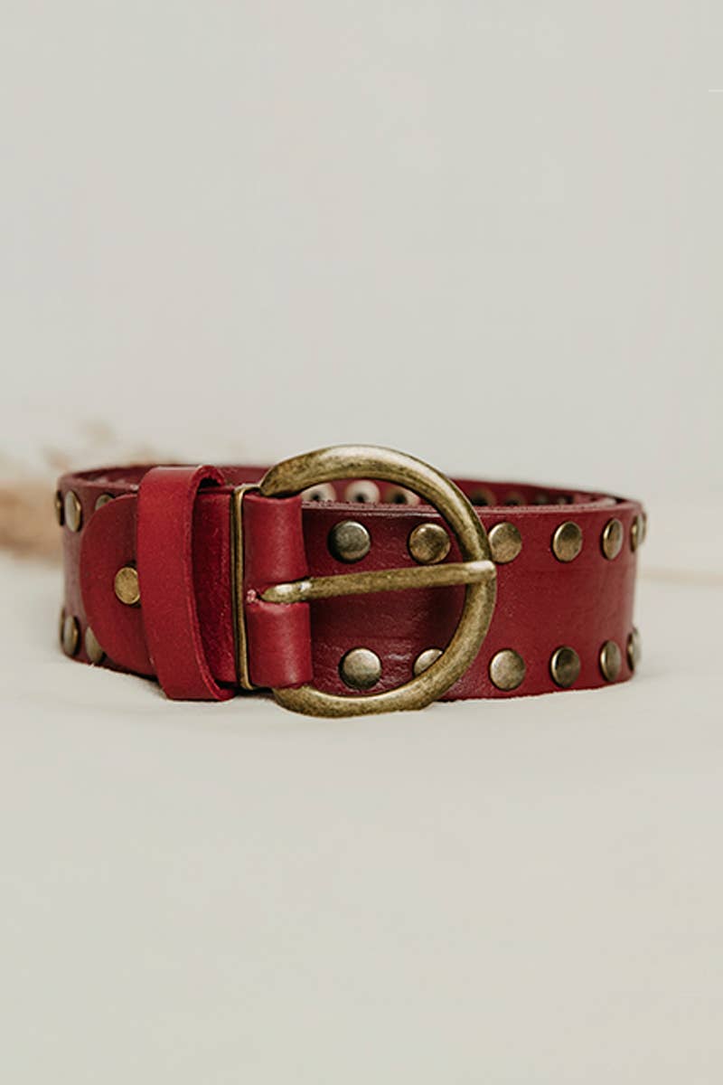Cirius Leather Belt With Studs - Burgundy