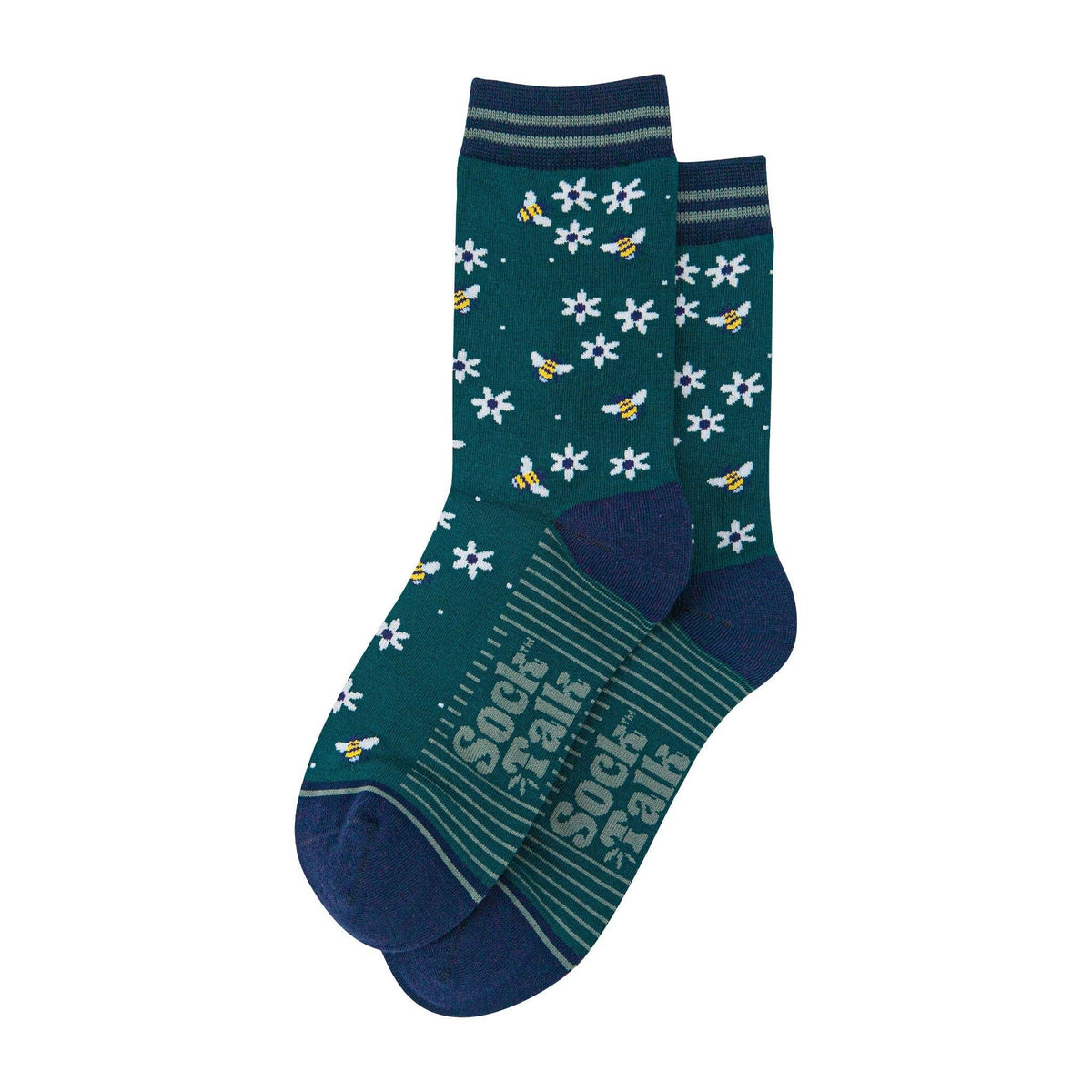 Women's Bamboo Socks - Forest Green/Navy, Bee and Flowers