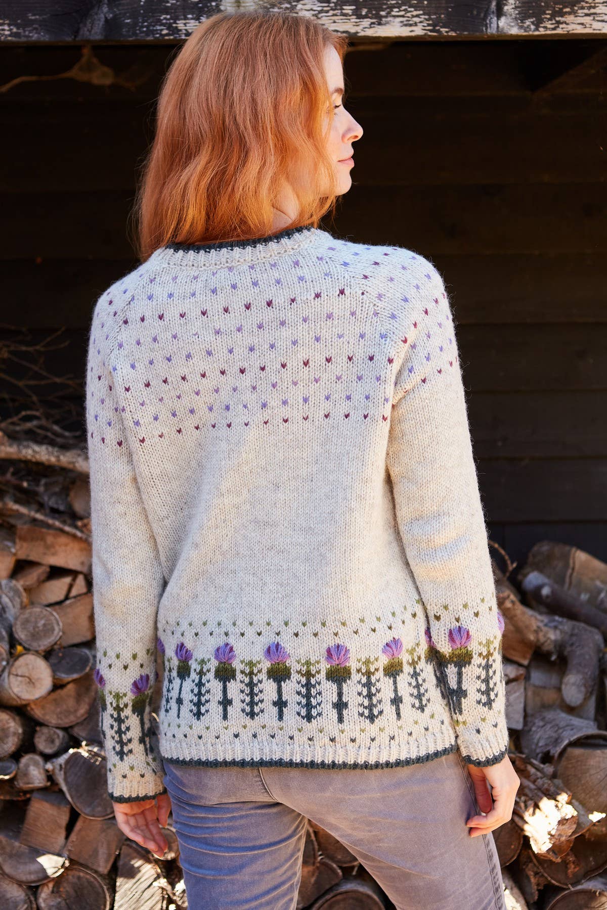 Wildflower – Thistle Embroidered Wool Knit Sweater