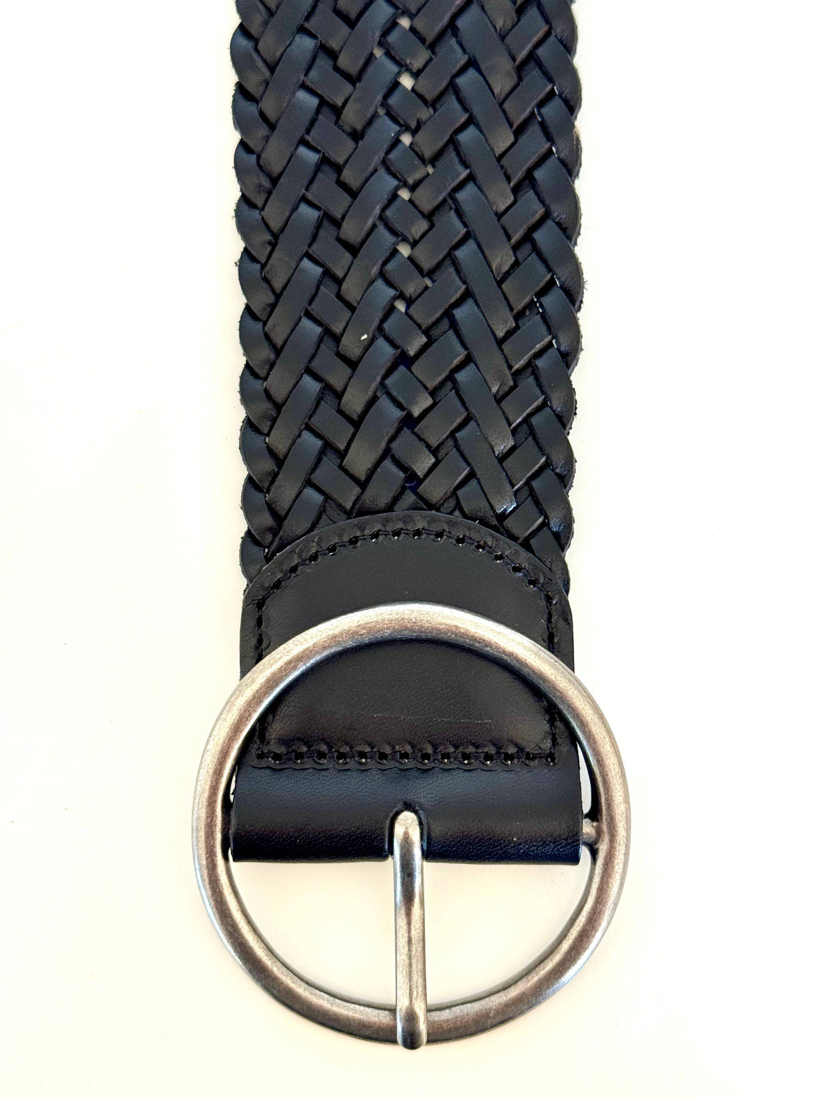 Ginger Blue - Classic Wide Braided Leather Belt - Black