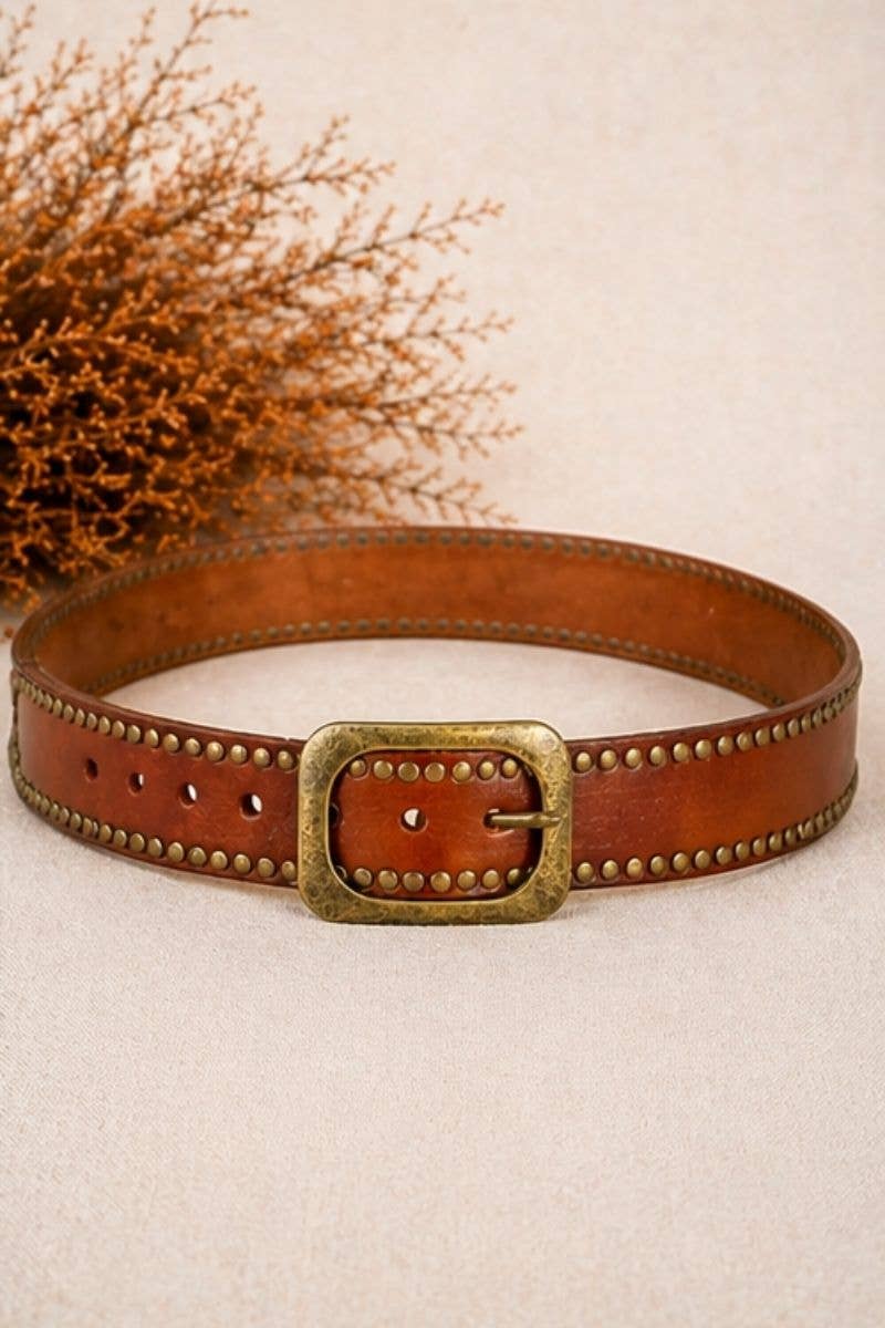 Helios - Leather Belt w Studs - Light Brown