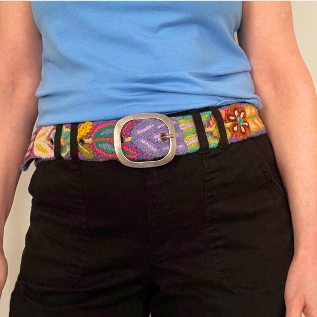 Jenny Krauss - Floral Hand Embroidered Wool Belt - Purple Folklorica