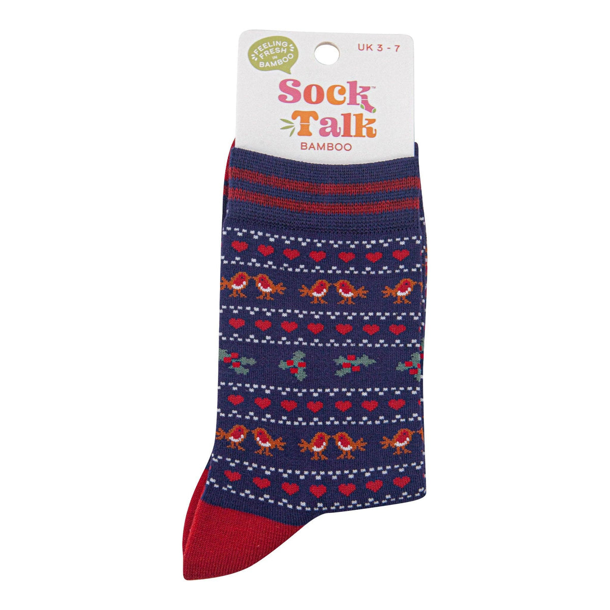 Women's Bamboo Socks - Navy Blue/Red - Robin Fair Isle