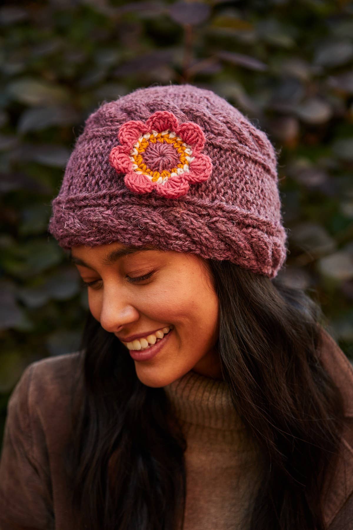 Sorrento Flower Beanie - Plum