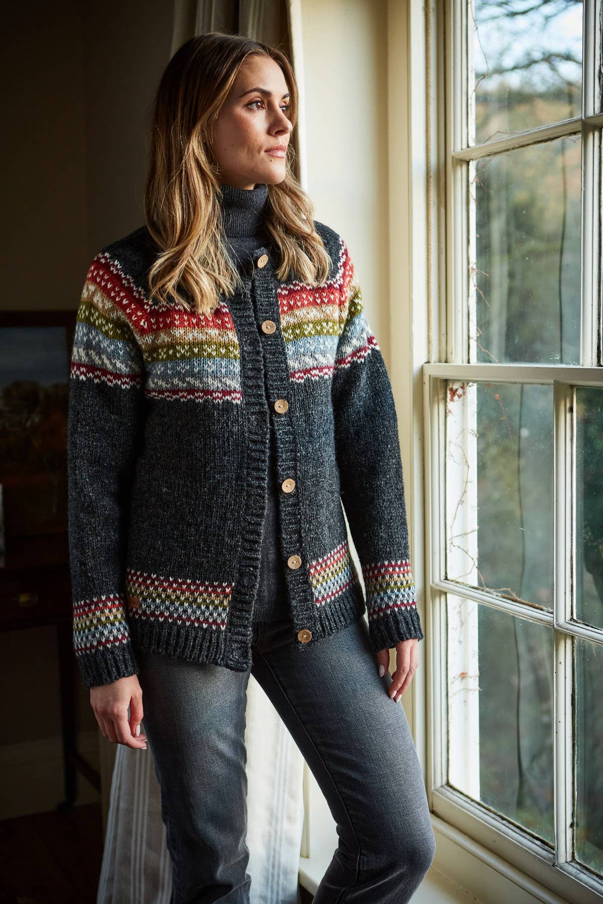 Helmsdale – Hand Knitted Fair Isle Wool Button Cardigan