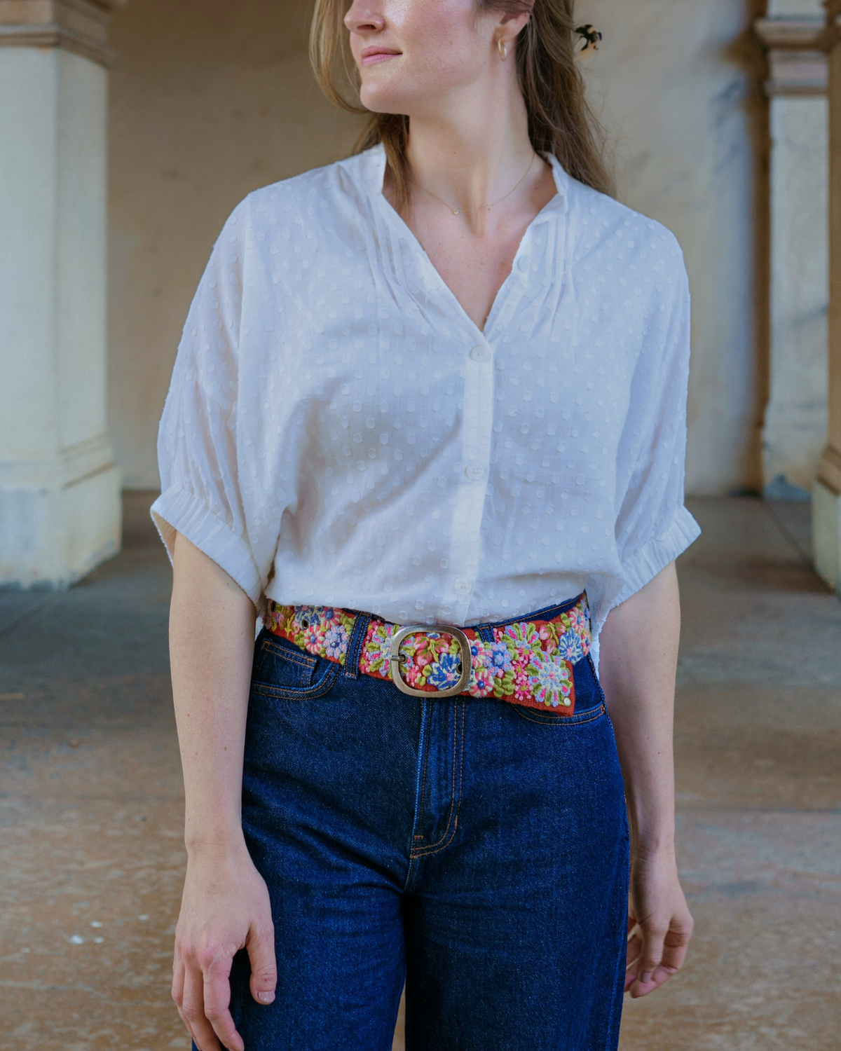 Jenny Krauss - Hand Embroidered Wool Belt - Teaberry