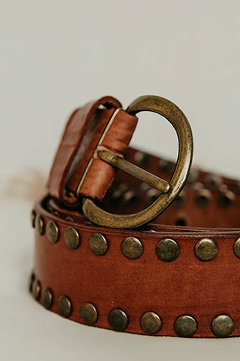 Cirius Wide Leather Belt With Studs - Light Brown