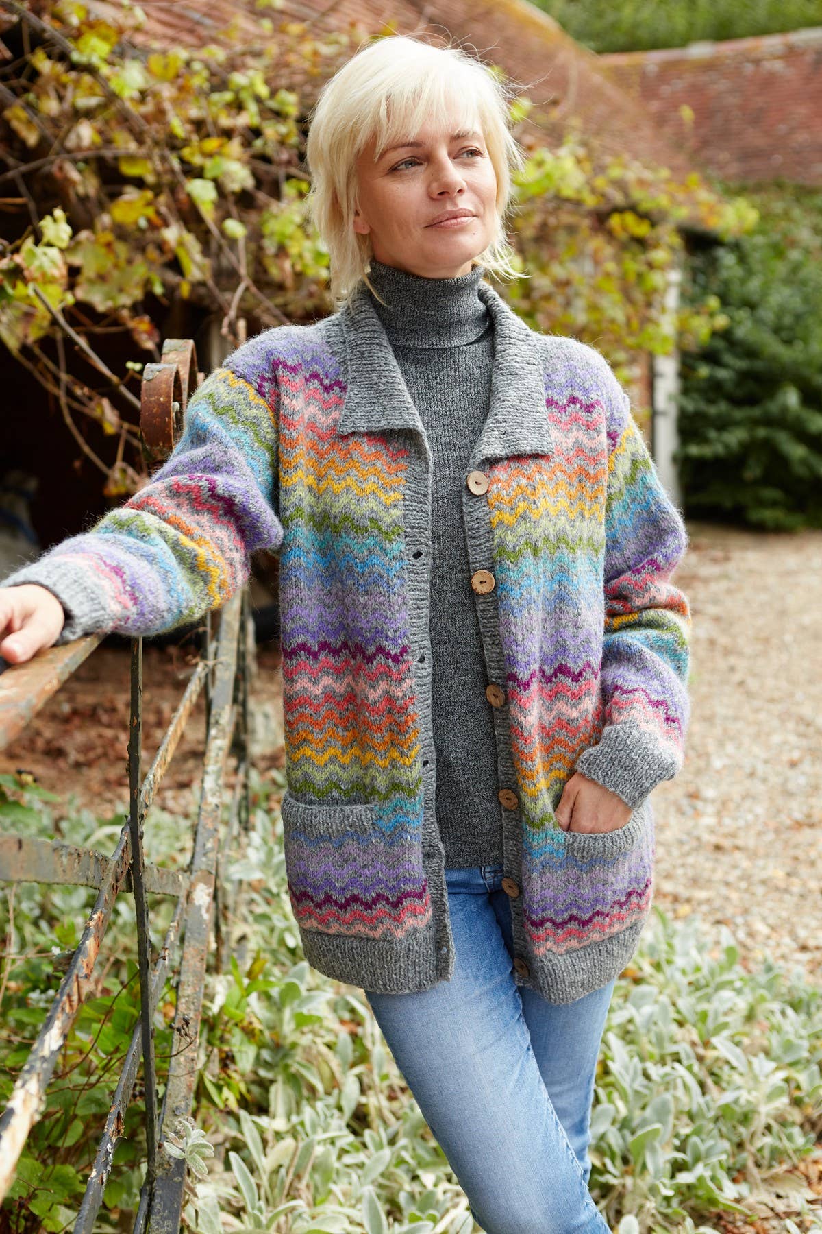 San - Clemente Stripe Wave Knit Cardigan Grey - Rainbow