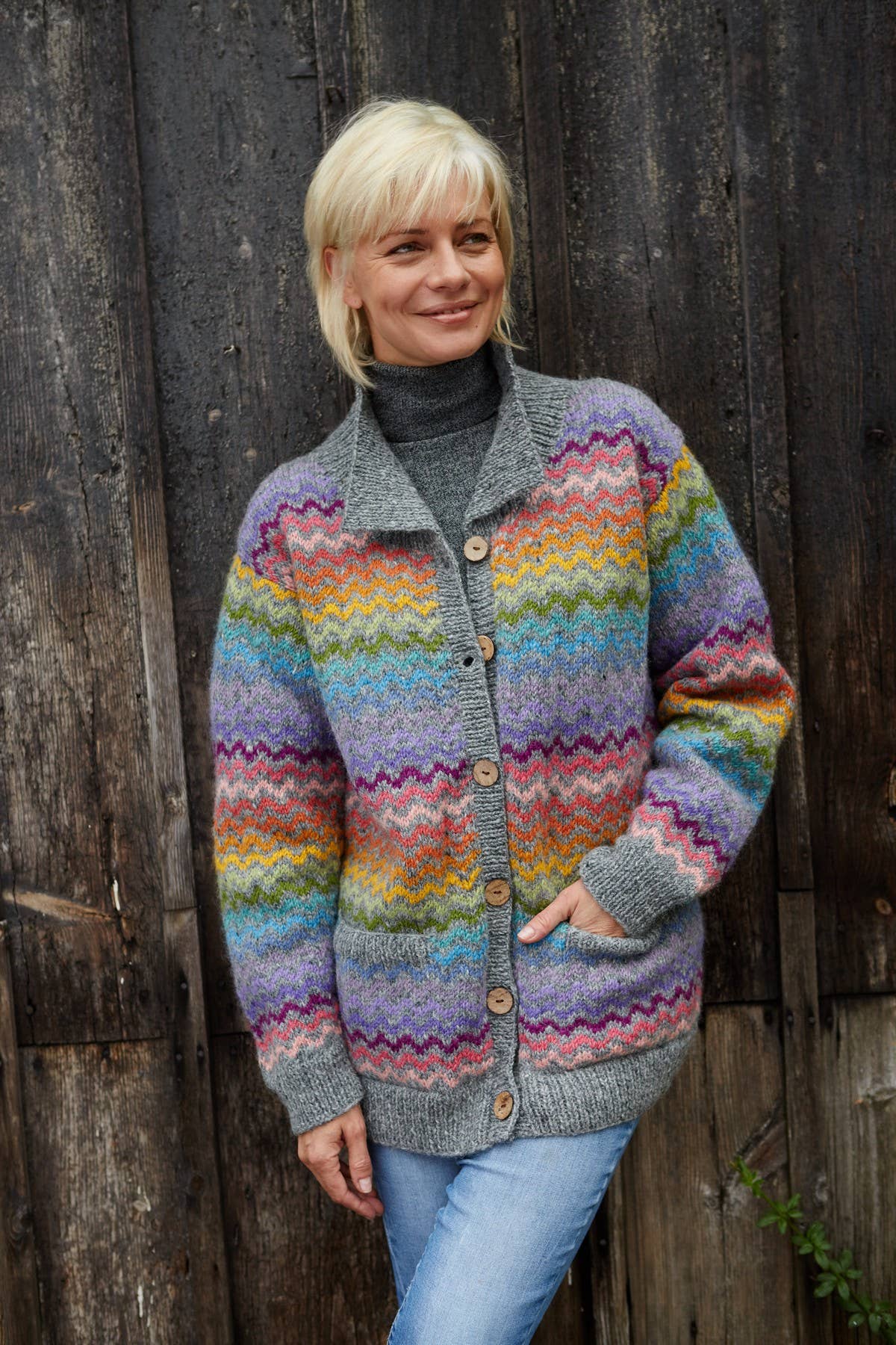 San - Clemente Stripe Wave Knit Cardigan Grey - Rainbow