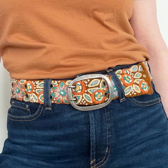 Jenny Krauss - Floral Hand Embroidered Wool Belt - Ground Cover