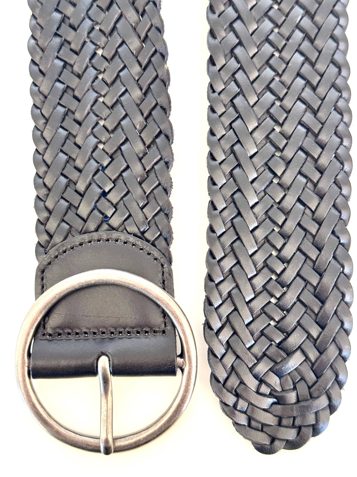 Ginger Blue - Classic Wide Braided Leather Belt - Black