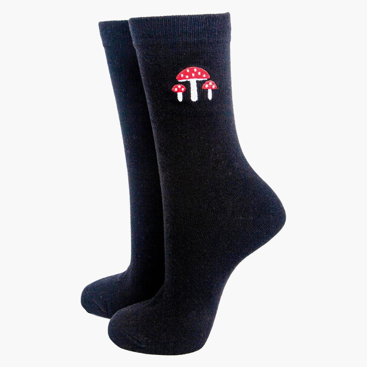 Women's Embroidered Ankle Socks - Black Toadstools